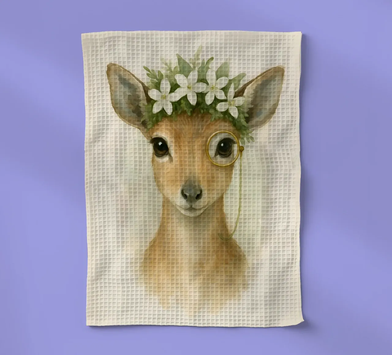 Forest Grace: Deer with Blossoms tea towel by Graceful Desine