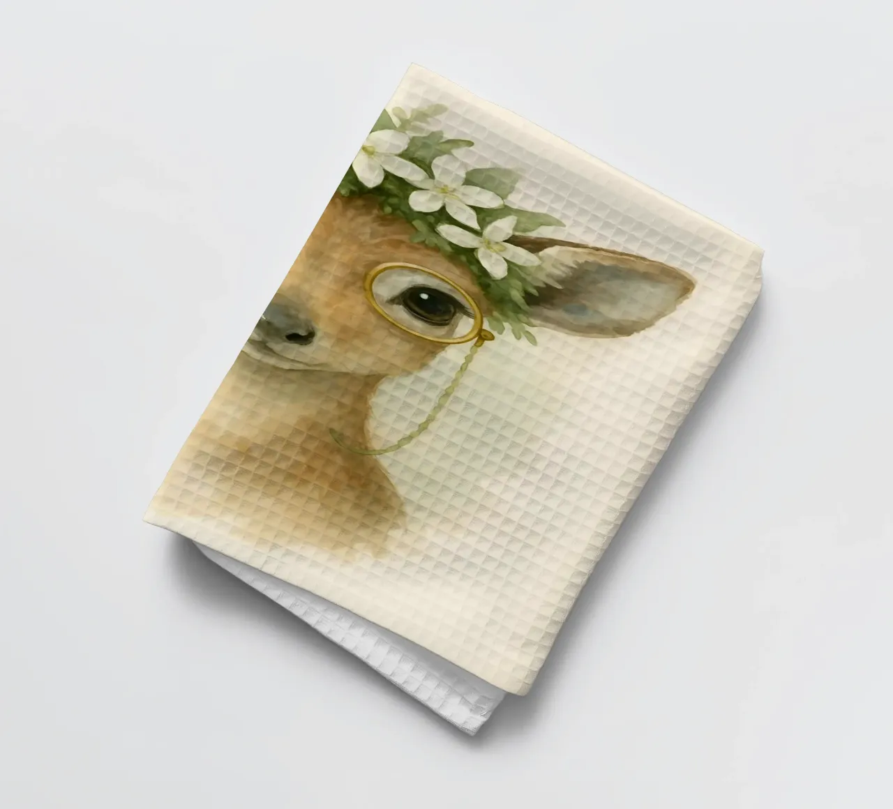 Forest Grace: Deer with Blossoms tea towel by Graceful Desine