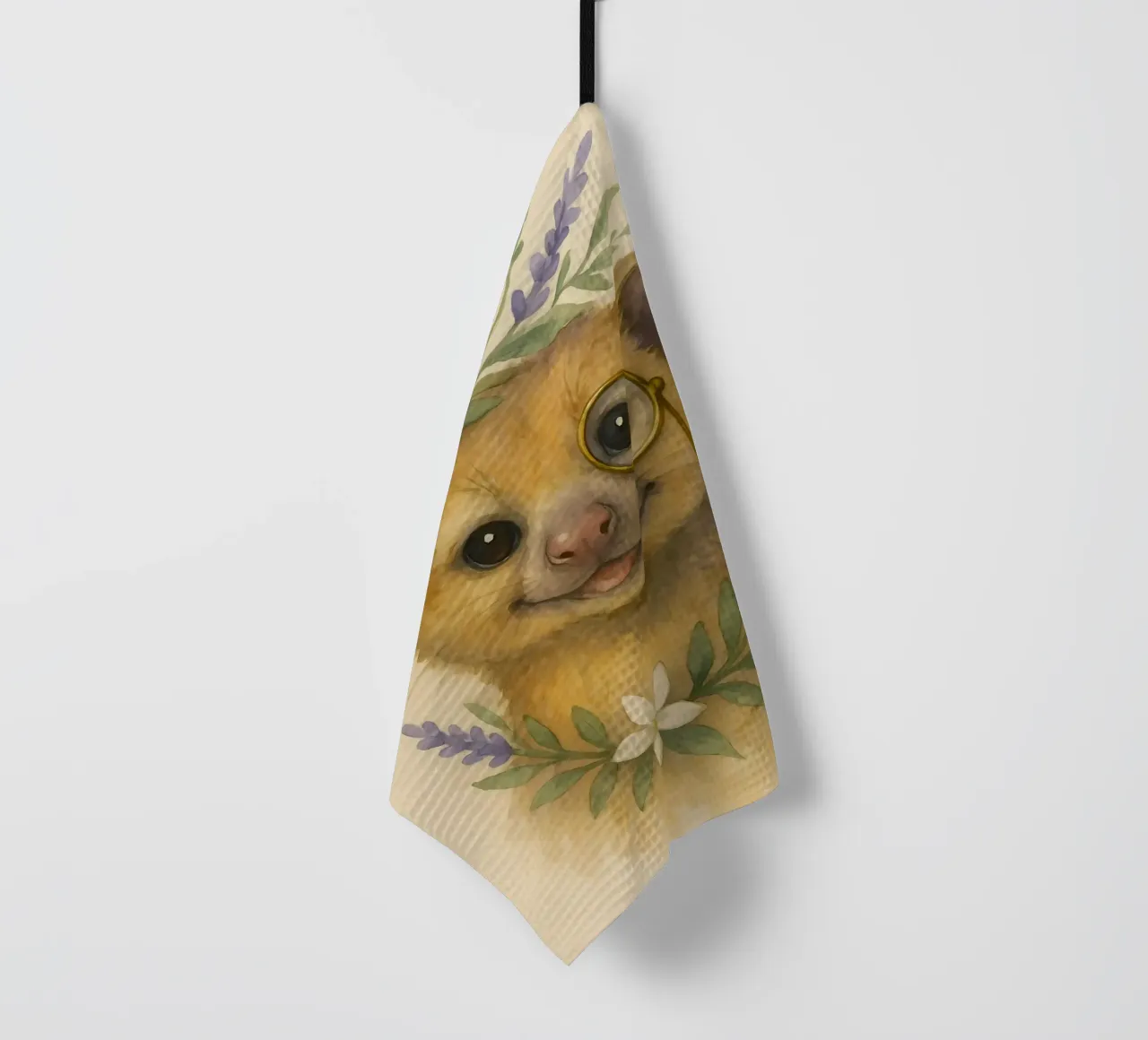 Lavender Whimsy: The Smiling Kinkajou tea towel by Graceful Desine