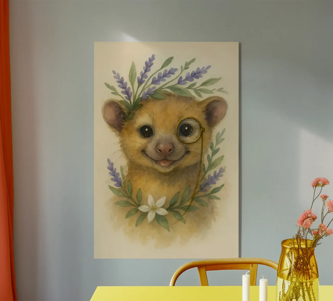 Lavender Whimsy: The Smiling Kinkajou acrylic glass by Graceful Desine