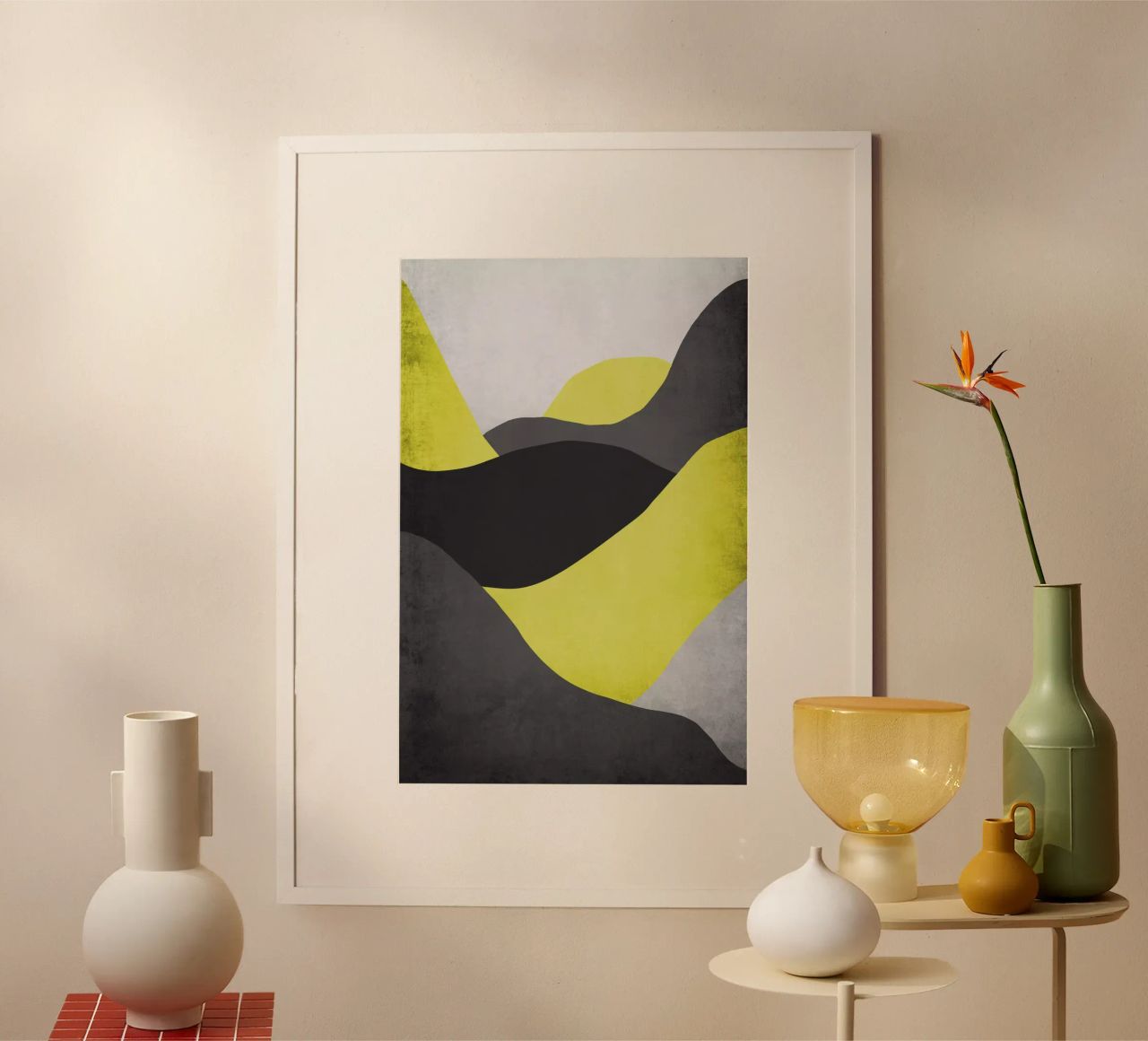 abstract yellow mountains poster by Mia Nissen