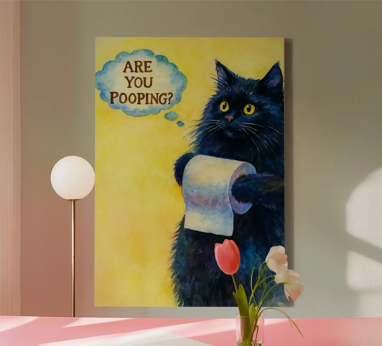 ben je aan het poepen kat schilderij canvas met Baklijst van Goldend