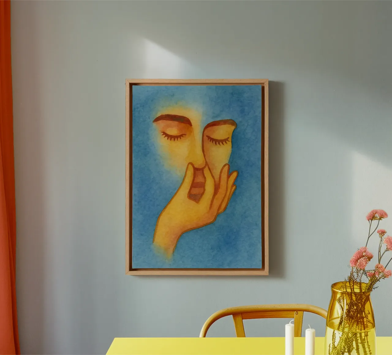 bad smile bathroom painting canvas with Floater frame by Goldend