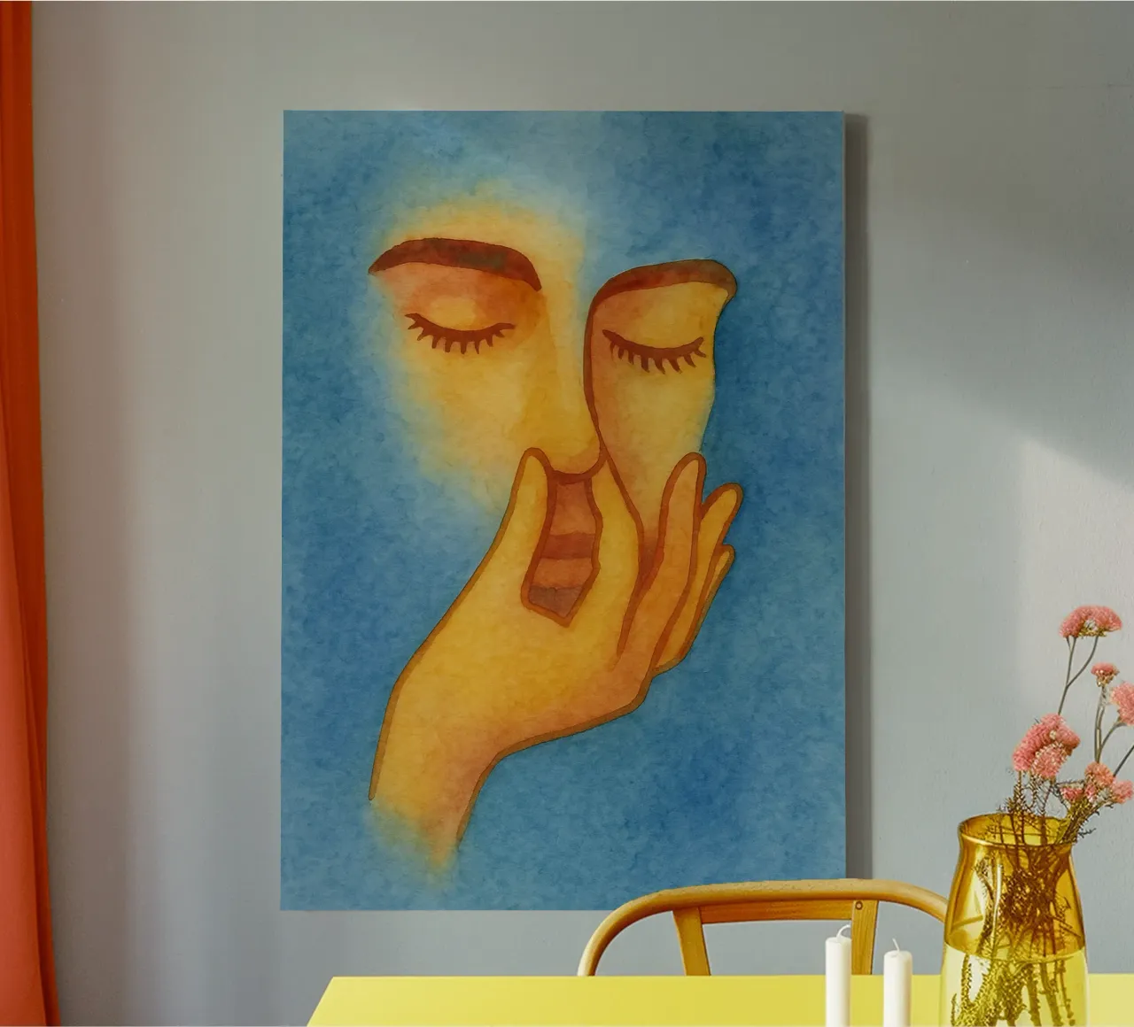 bad smile bathroom painting canvas with Floater frame by Goldend