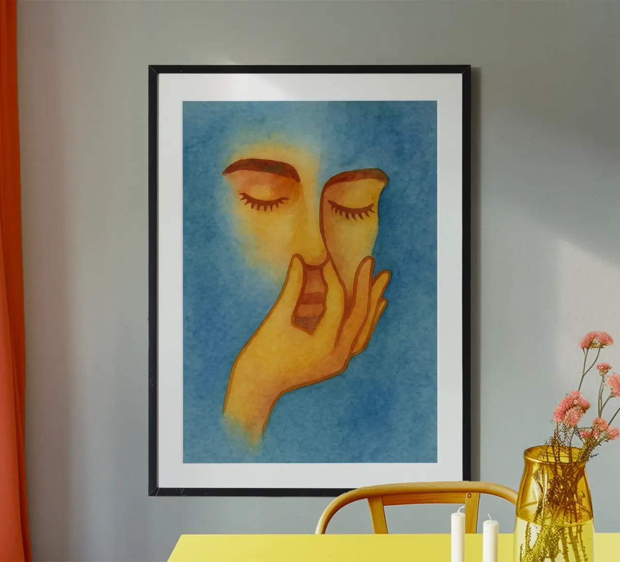 Pittura del bagno con cattivo sorriso poster con telaio in alluminio da Goldend