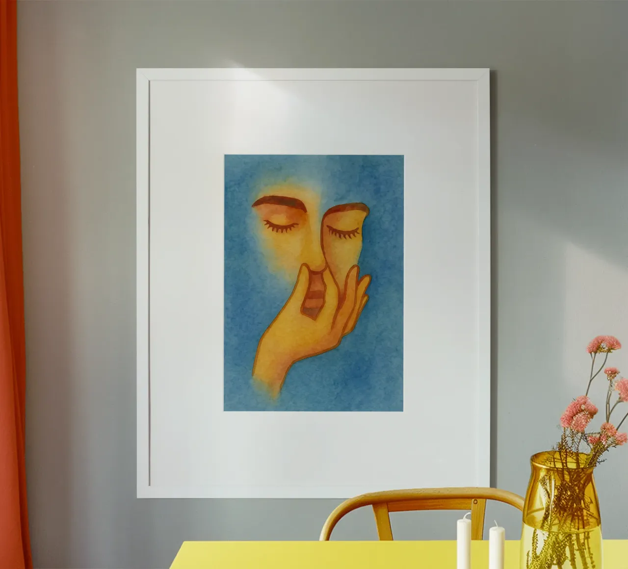 Pittura del bagno con cattivo sorriso poster con telaio in alluminio da Goldend
