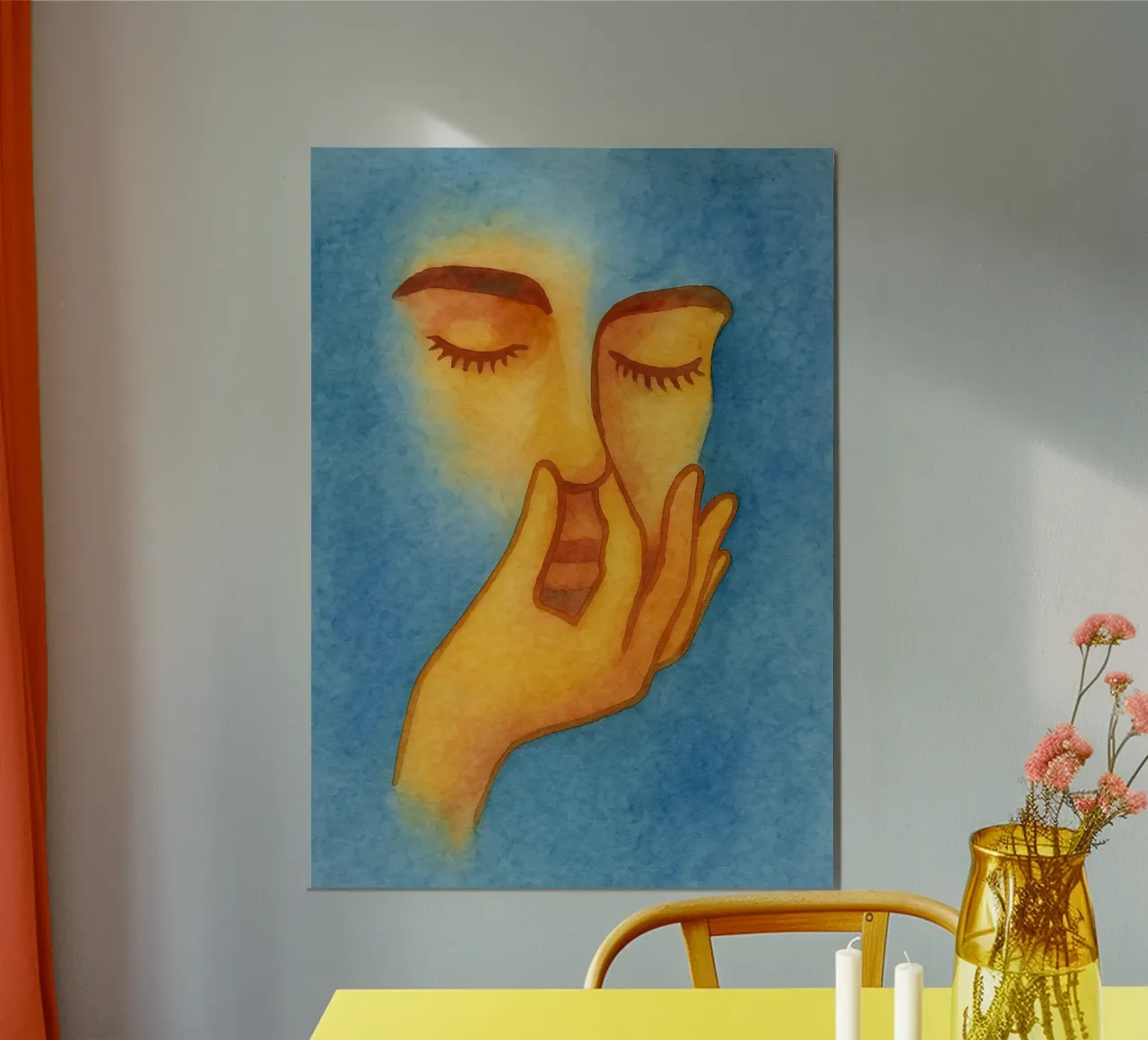 Pittura del bagno con cattivo sorriso poster con telaio in alluminio da Goldend