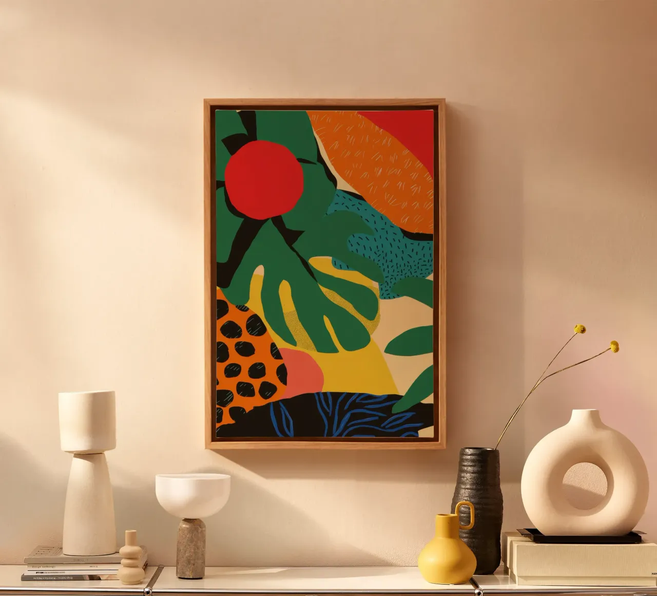 Jungle Fruit Abstract canvas met Baklijst van Line Fable