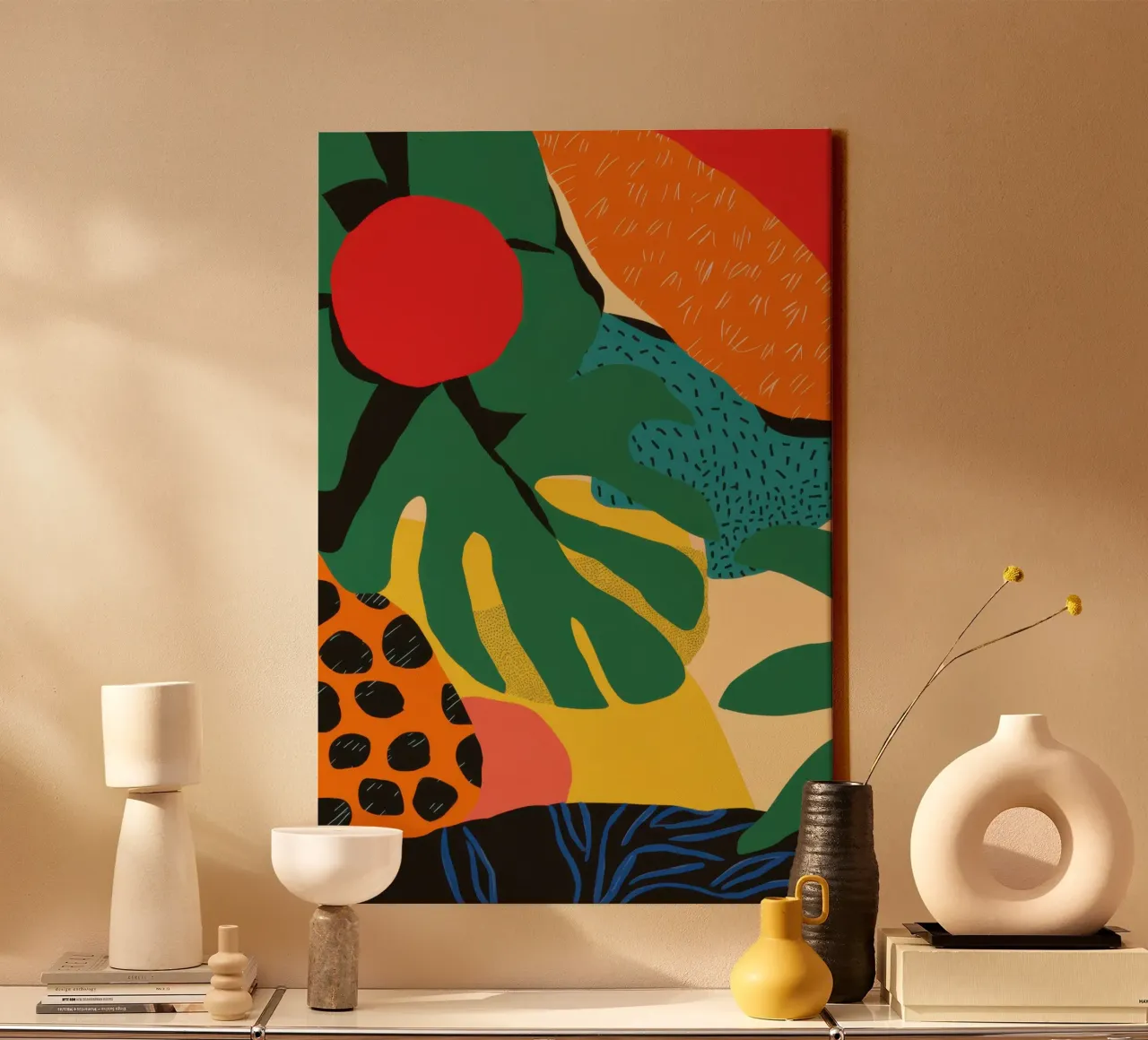Jungle Fruit Abstract canvas met Baklijst van Line Fable