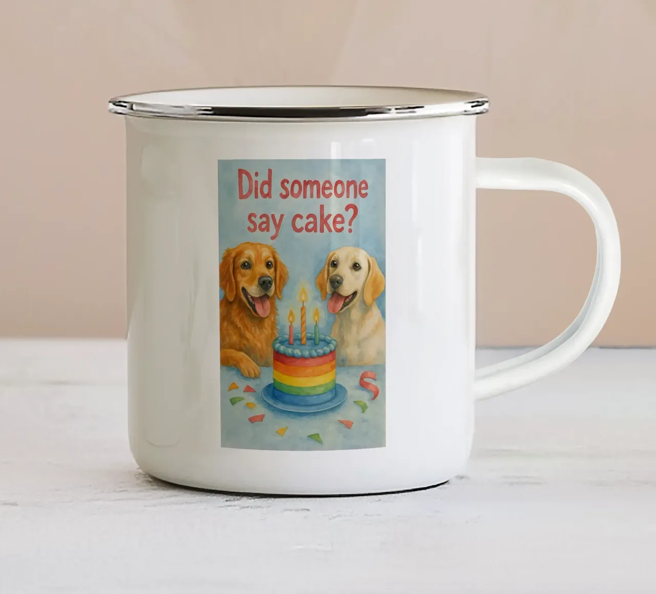 Compleanno del cane dipinto tazza in smalto da Goldend