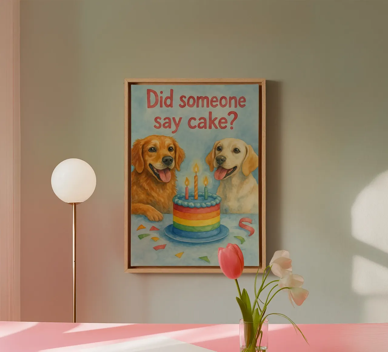Compleanno del cane dipinto tela con Cornice a cassetta da Goldend