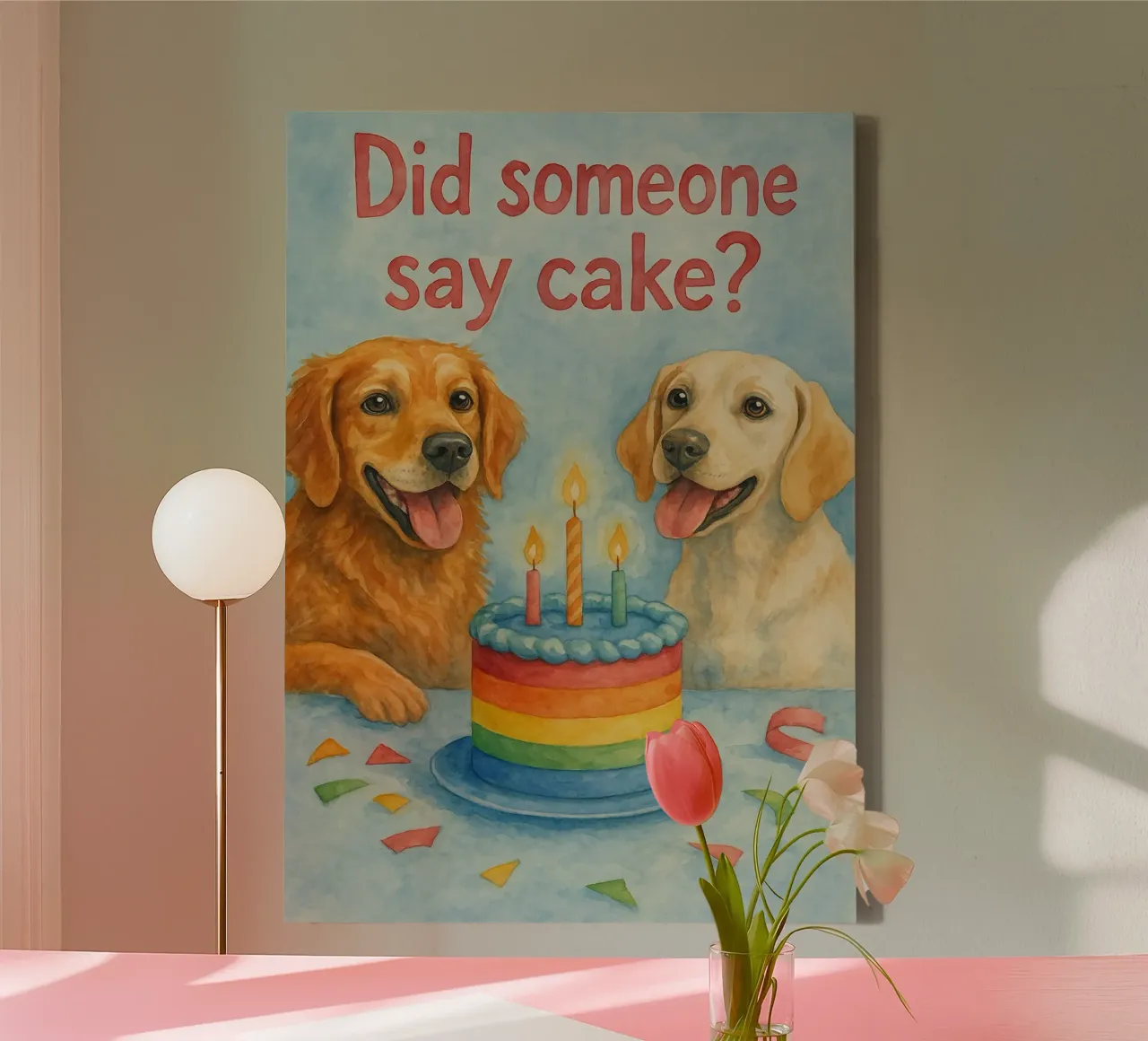 Compleanno del cane dipinto tela con Cornice a cassetta da Goldend
