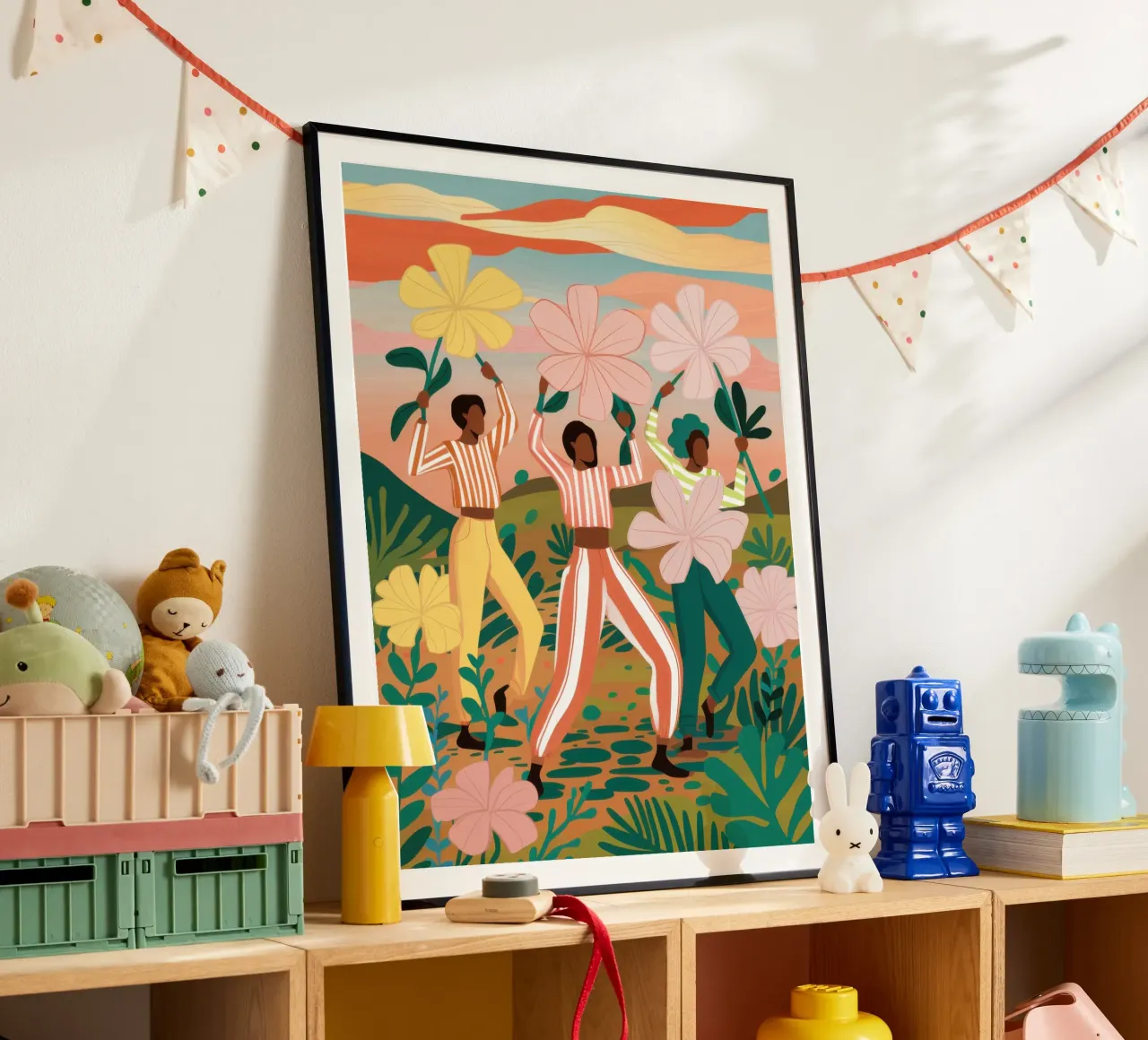 Amicizia in fiore poster con telaio in legno da Line Fable