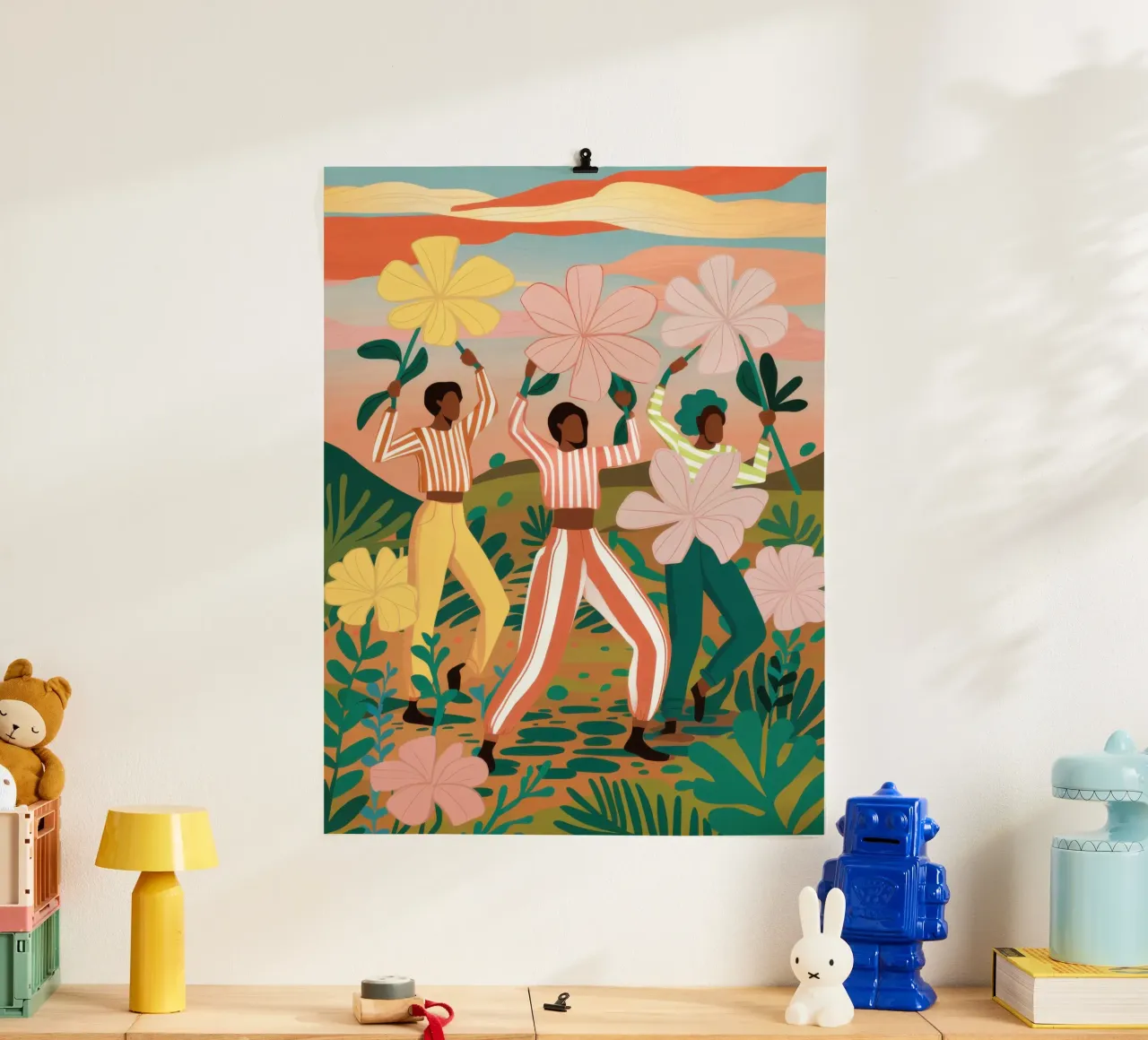 Amicizia in fiore poster con telaio in legno da Line Fable