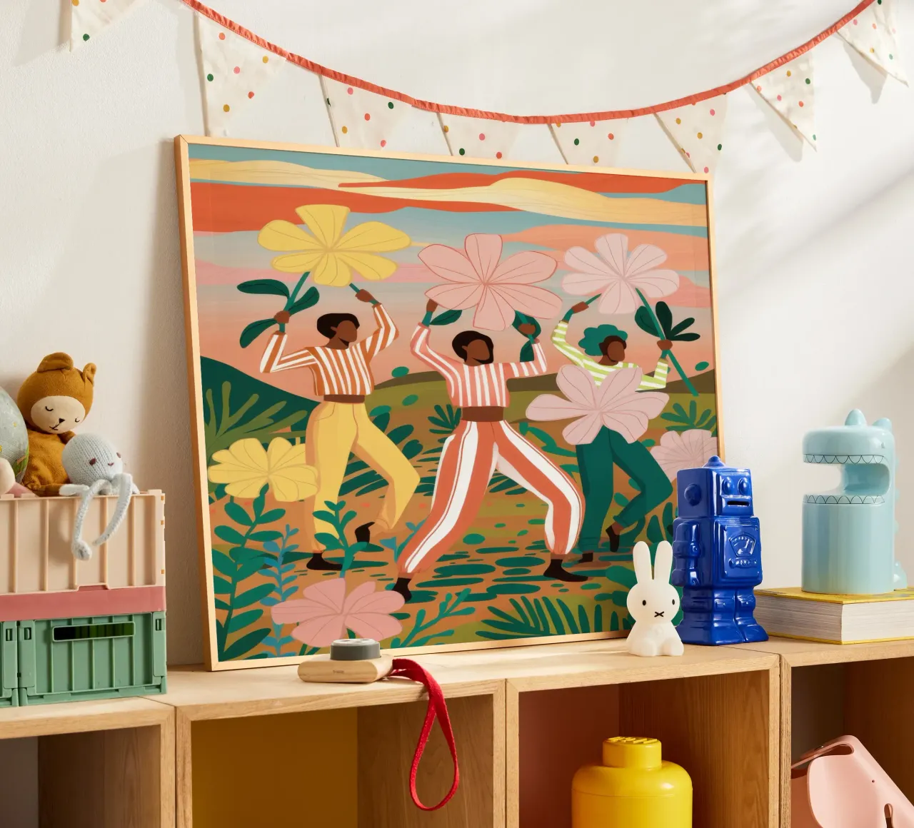 Amicizia in fiore poster con telaio in legno da Line Fable