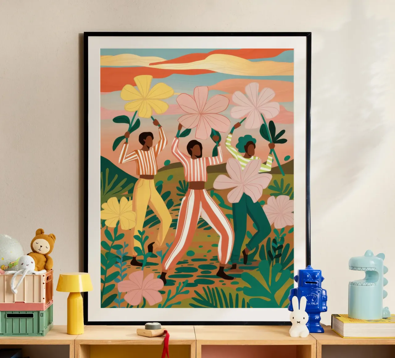 Amicizia in fiore poster con telaio in legno da Line Fable