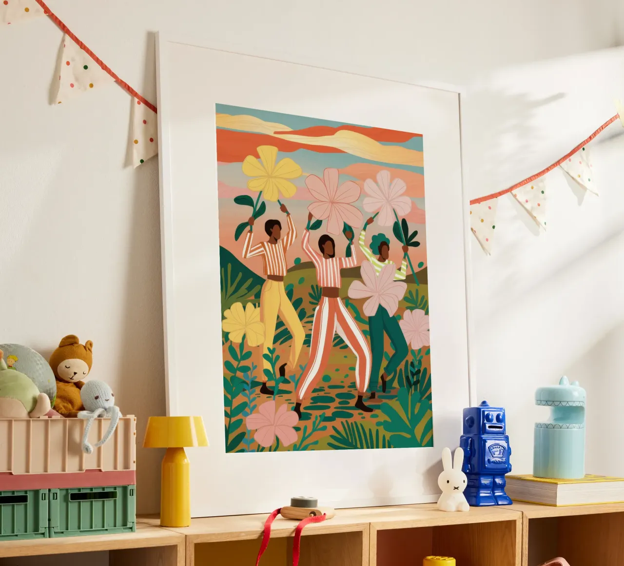 Amicizia in fiore poster con telaio in legno da Line Fable
