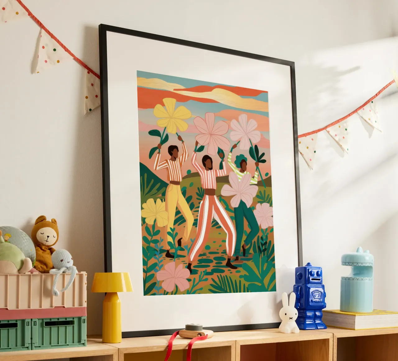 Amicizia in fiore poster con telaio in legno da Line Fable