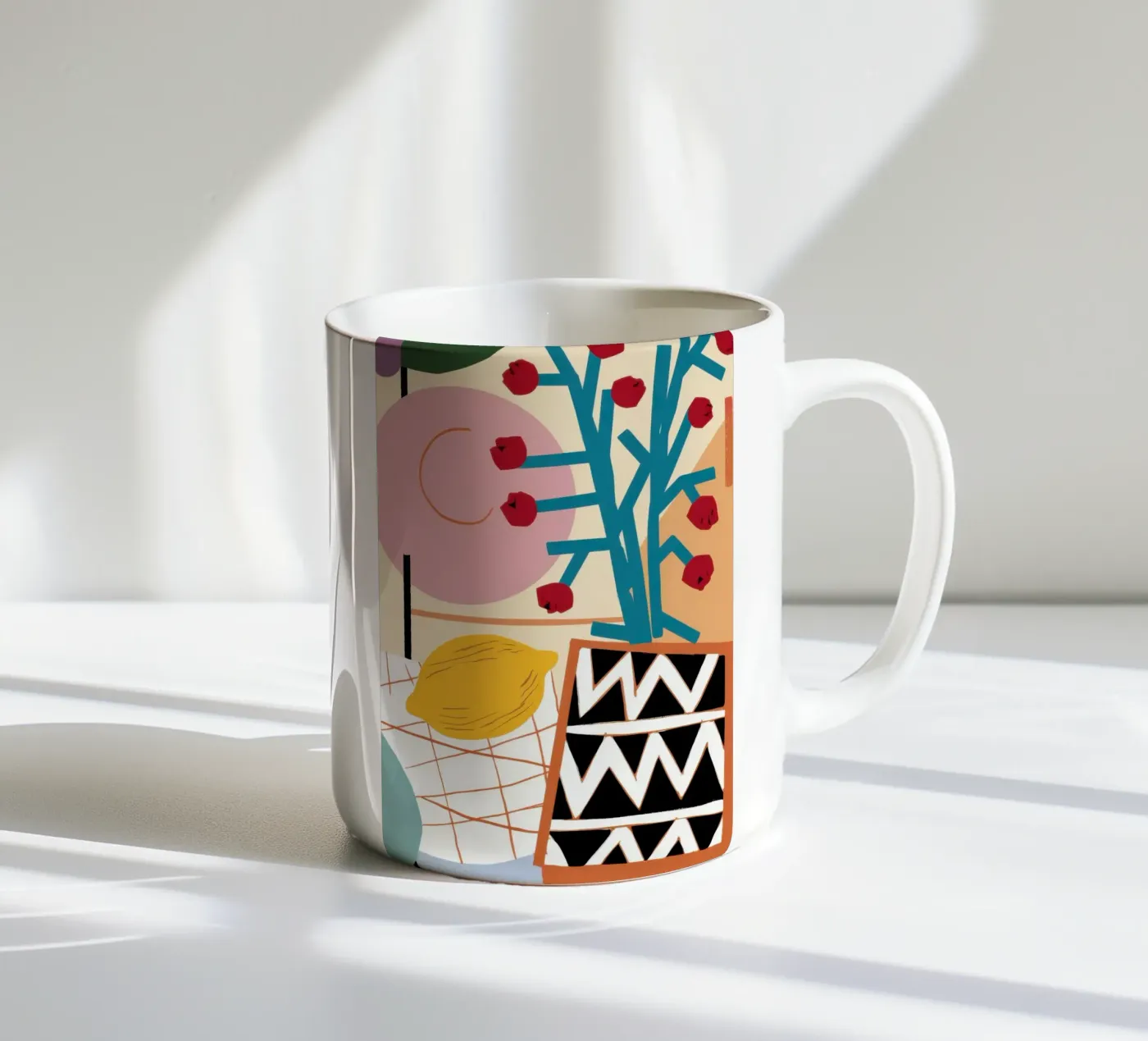 Zesty Pattern Collage ceramic mug by Line Fable
