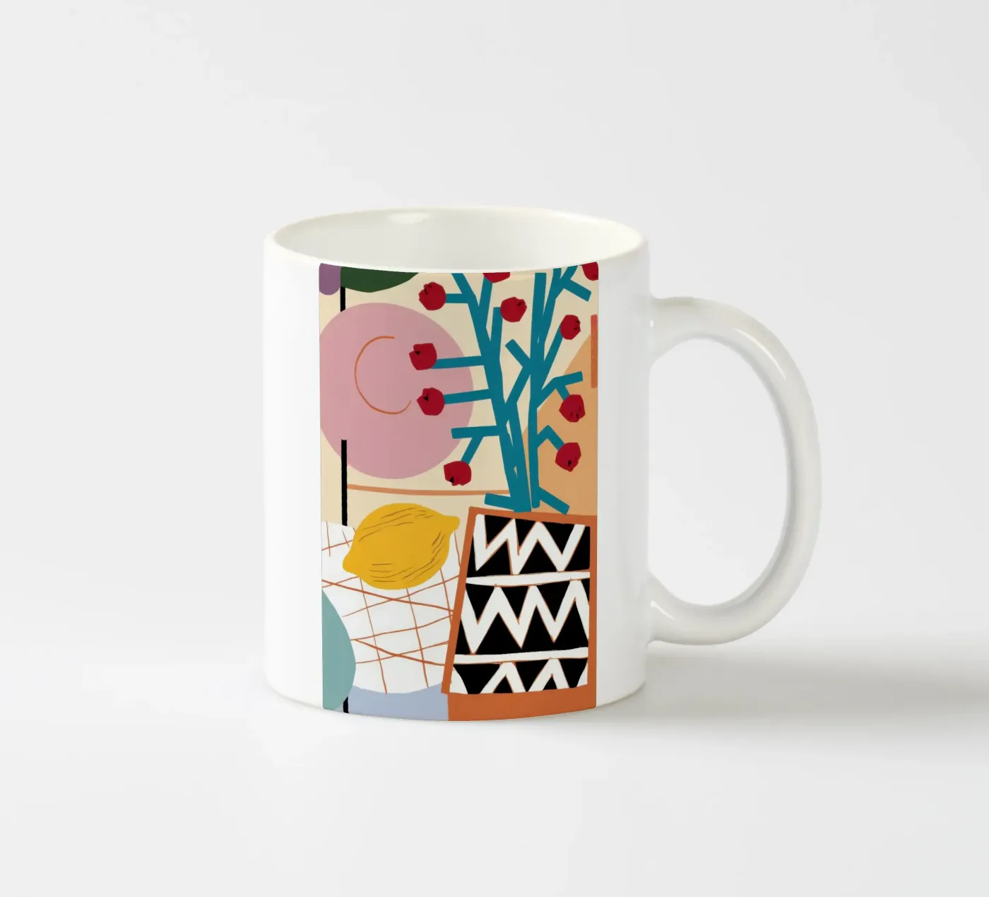 Zesty Pattern Collage ceramic mug by Line Fable