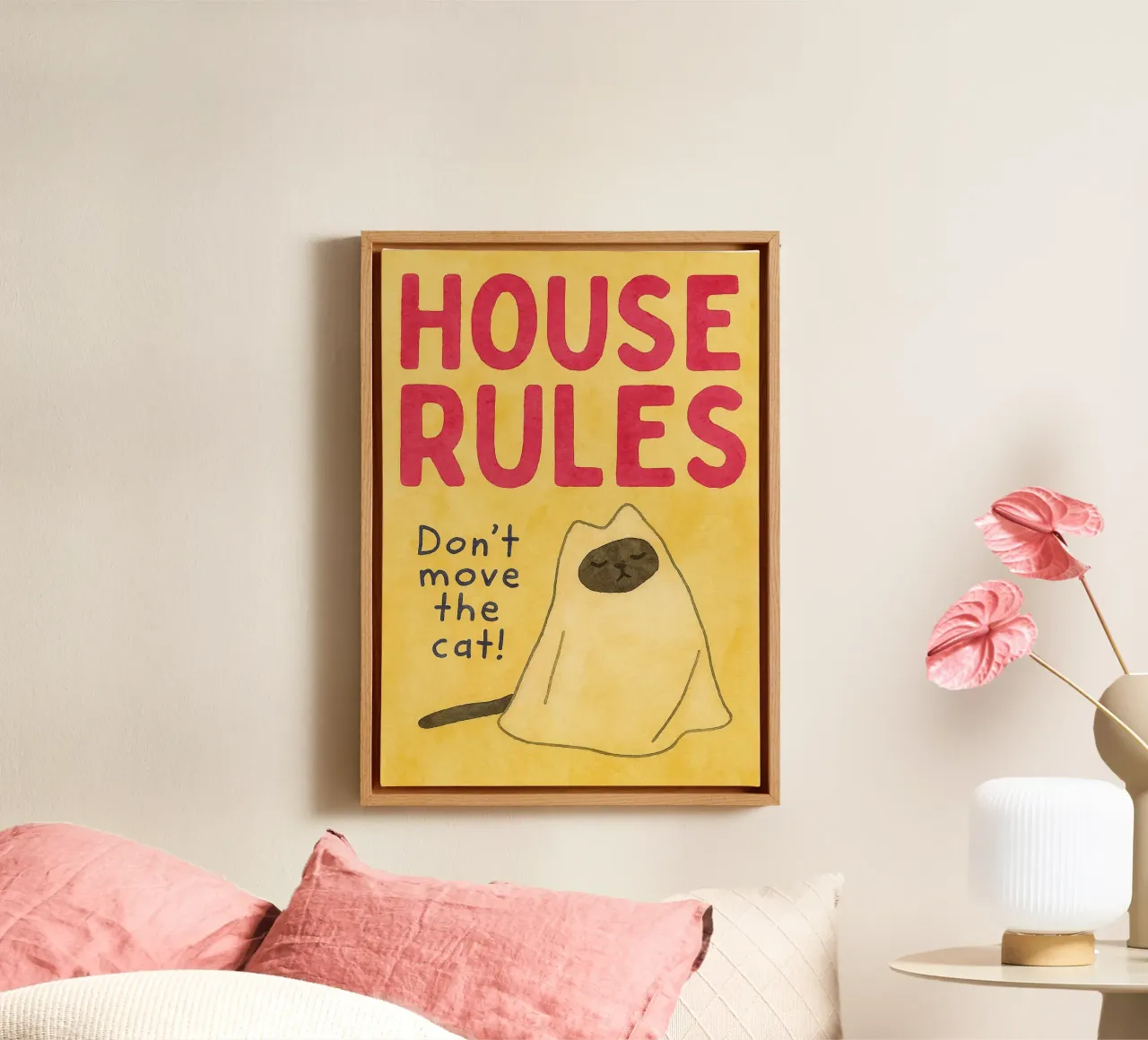 katten huisregels schilderen canvas met Baklijst van Goldend