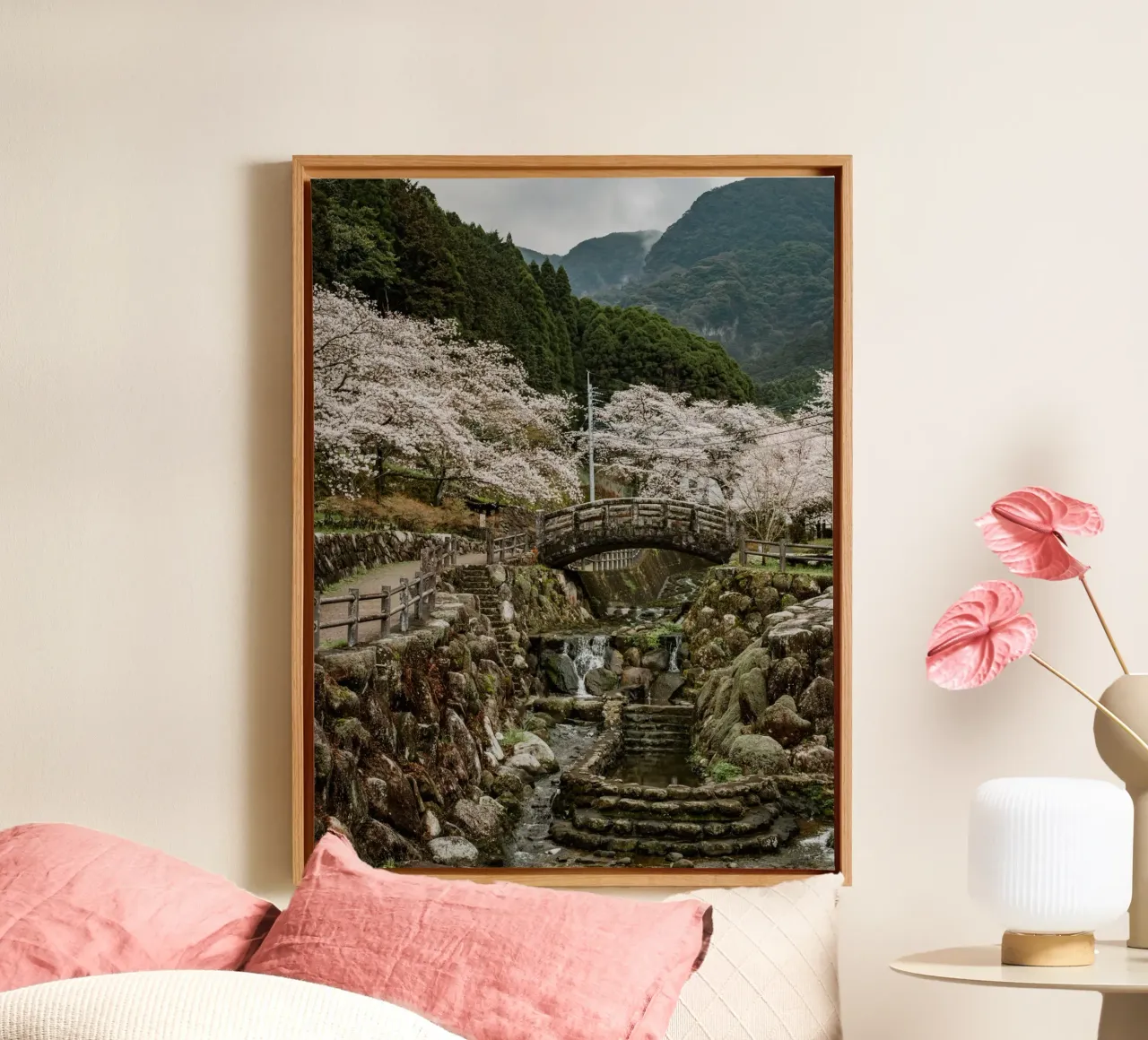 Paesaggio di ciliegi in fiore a Kyushu, Giappone tela con Cornice a cassetta da Marcel Bisig