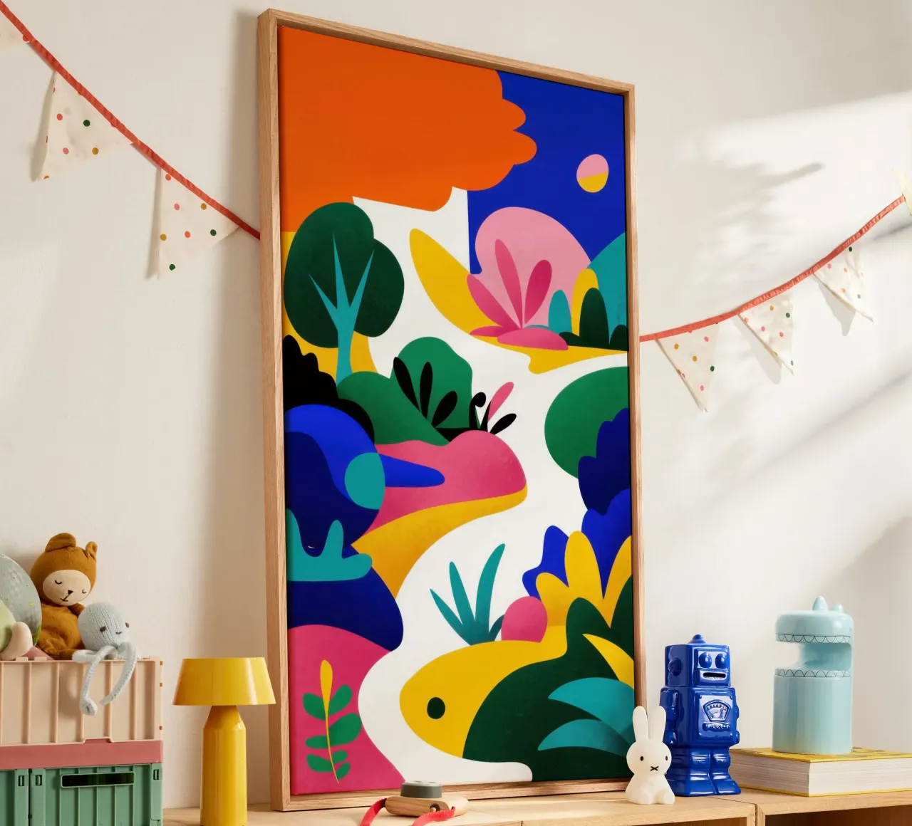 Abstracte vogelsymfonie canvas met Baklijst van Line Fable