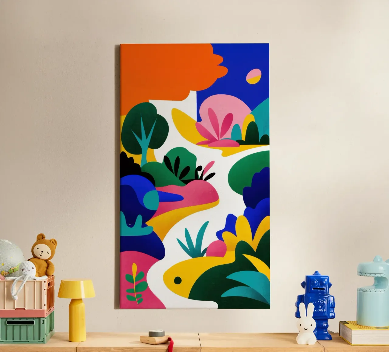 Abstracte vogelsymfonie canvas met Baklijst van Line Fable