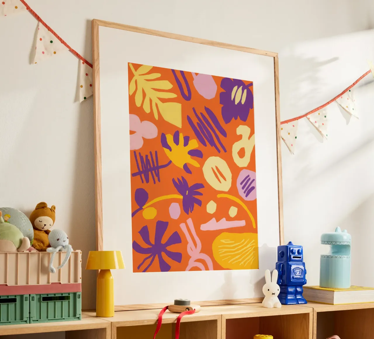 Frenesia delle forme giocose poster con telaio in legno da Line Fable