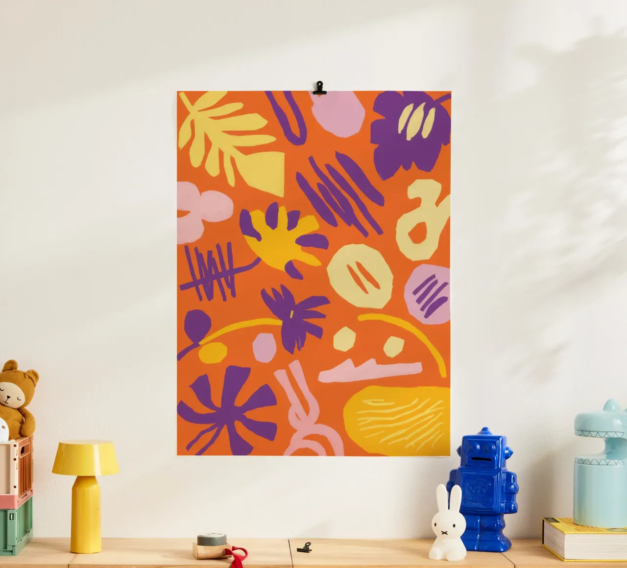 Frenesia delle forme giocose poster con telaio in legno da Line Fable