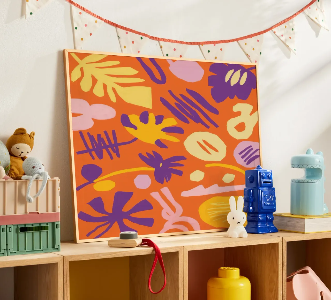 Frenesia delle forme giocose poster con telaio in legno da Line Fable