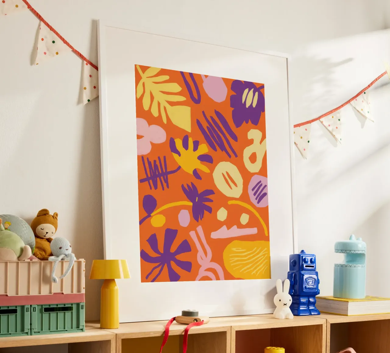 Frenesia delle forme giocose poster con telaio in legno da Line Fable