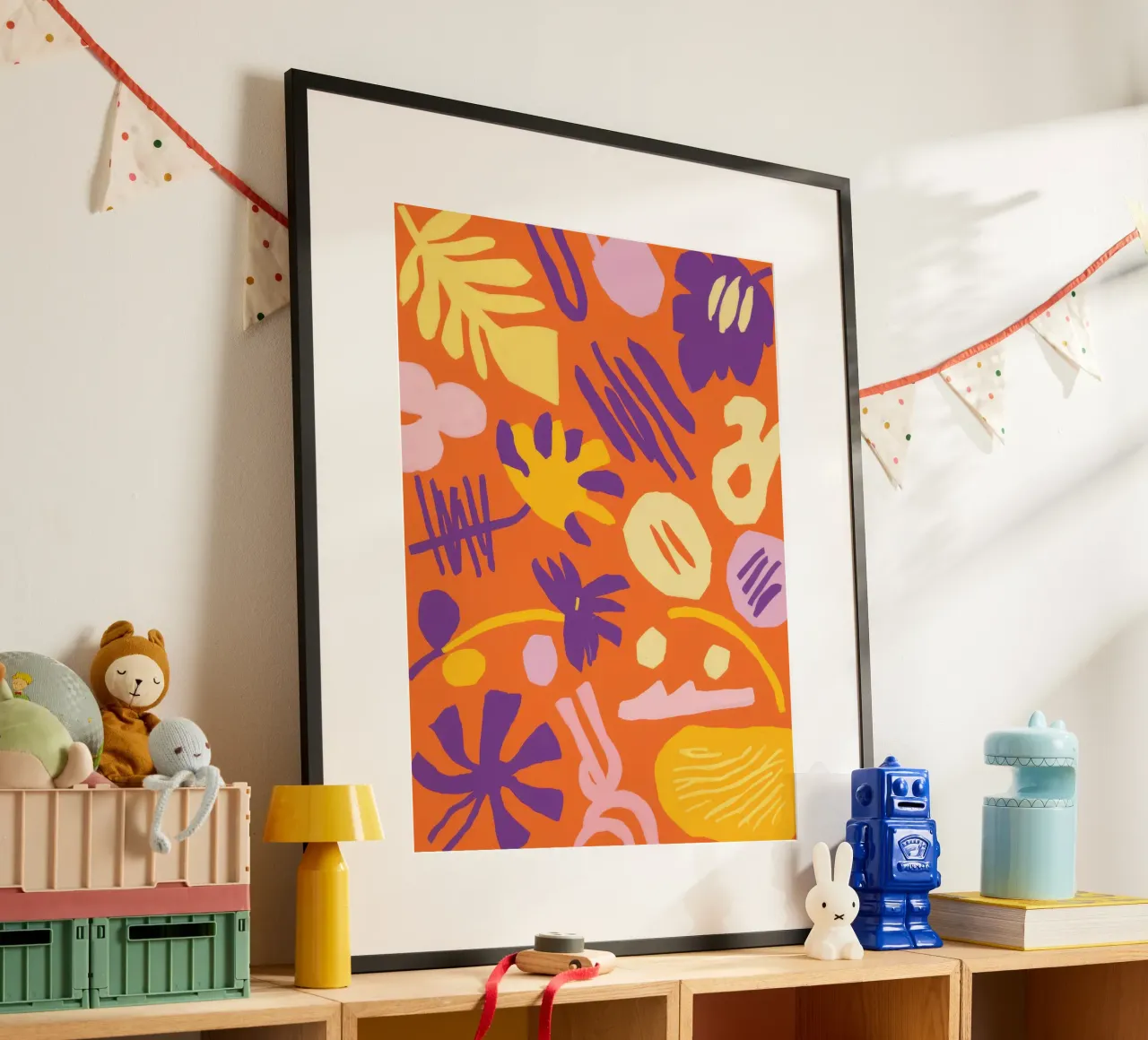 Frenesia delle forme giocose poster con telaio in legno da Line Fable