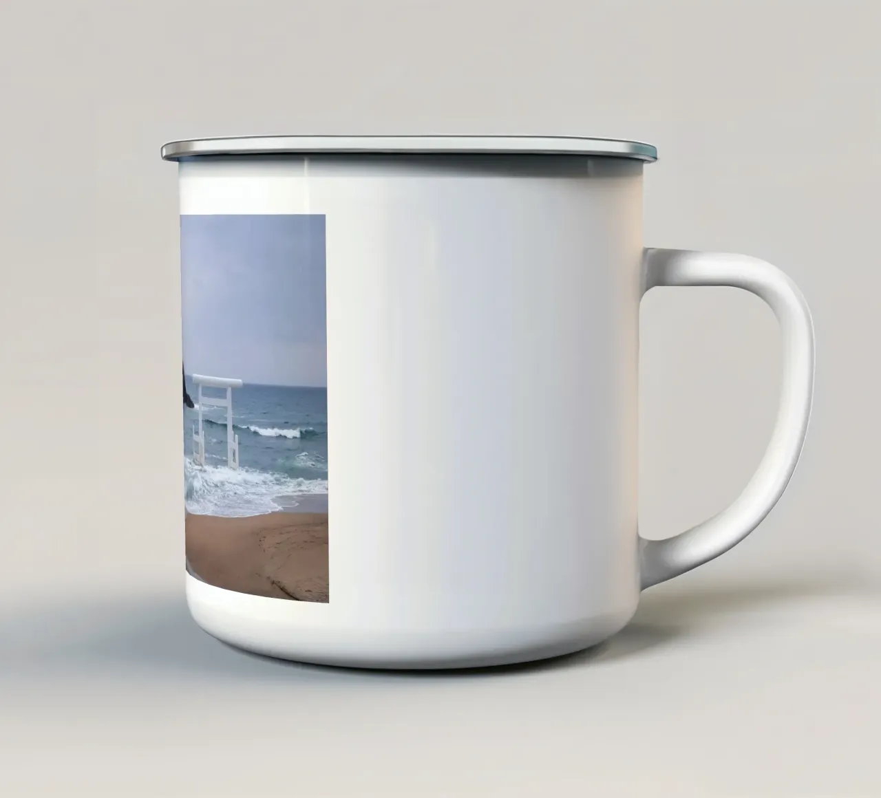 White Torii Gate in stormy Water enamel mug by Marcel Bisig