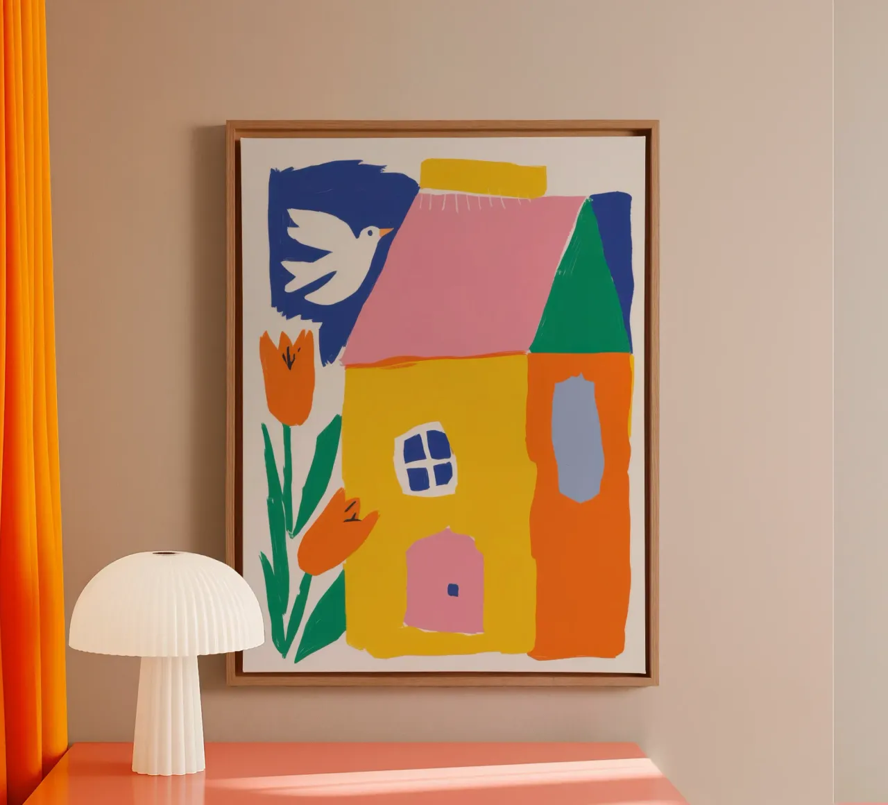 Vrolijk dorp canvas met Baklijst van Line Fable