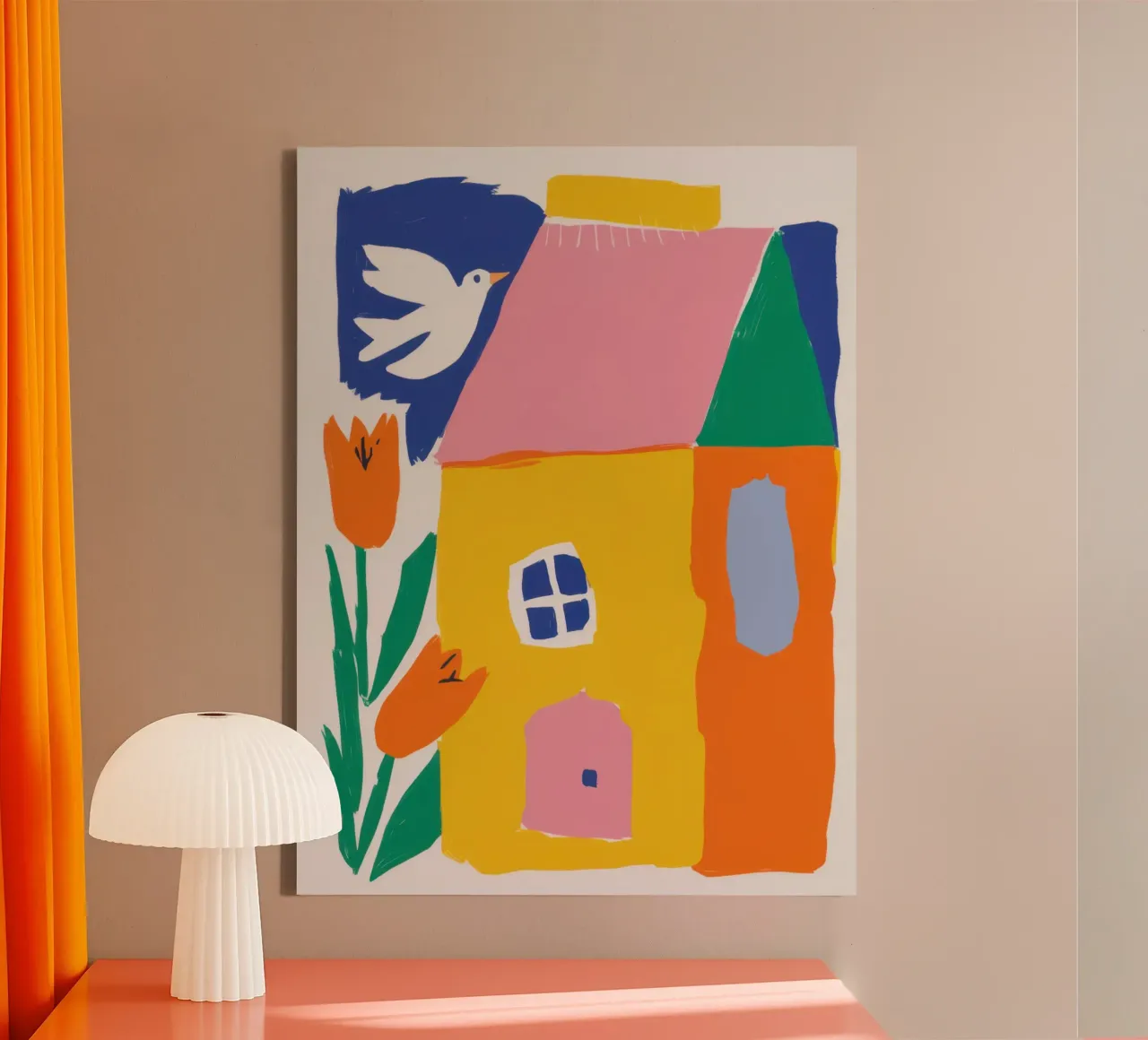 Vrolijk dorp canvas met Baklijst van Line Fable