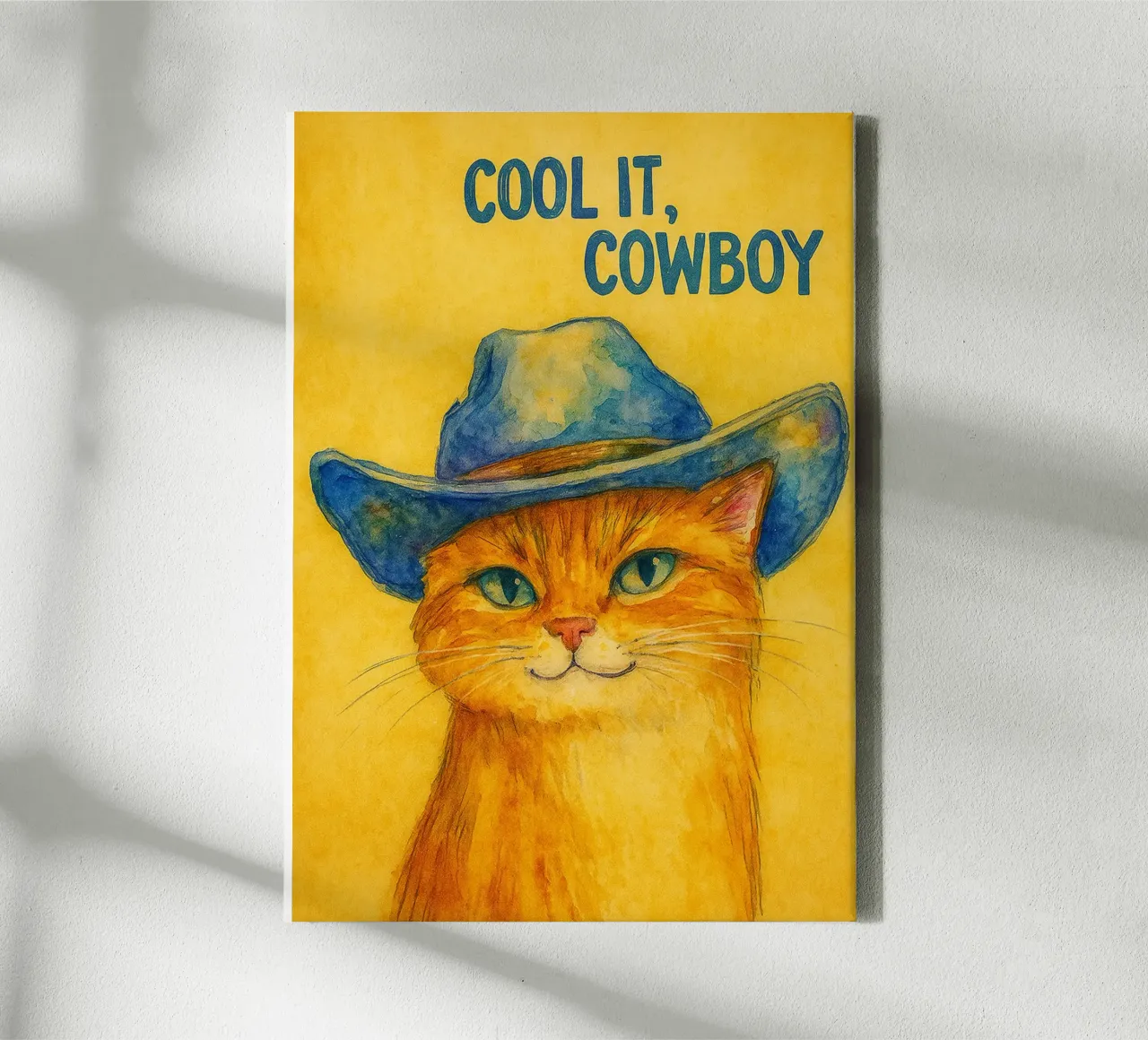 cool it cowboy kat schilderij canvas met Baklijst van Goldend