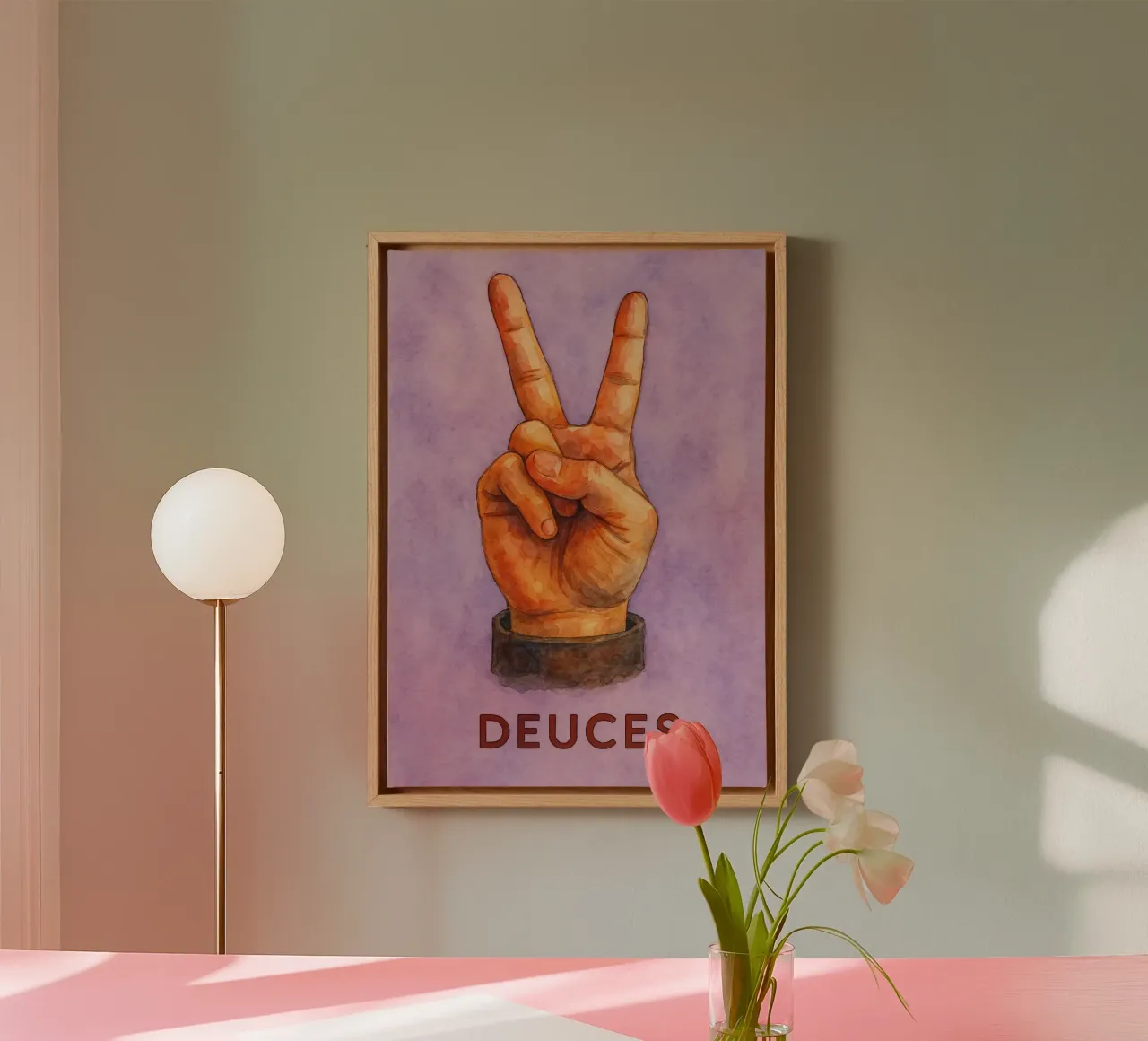 deuces two finger painting canvas with Floater frame by Goldend