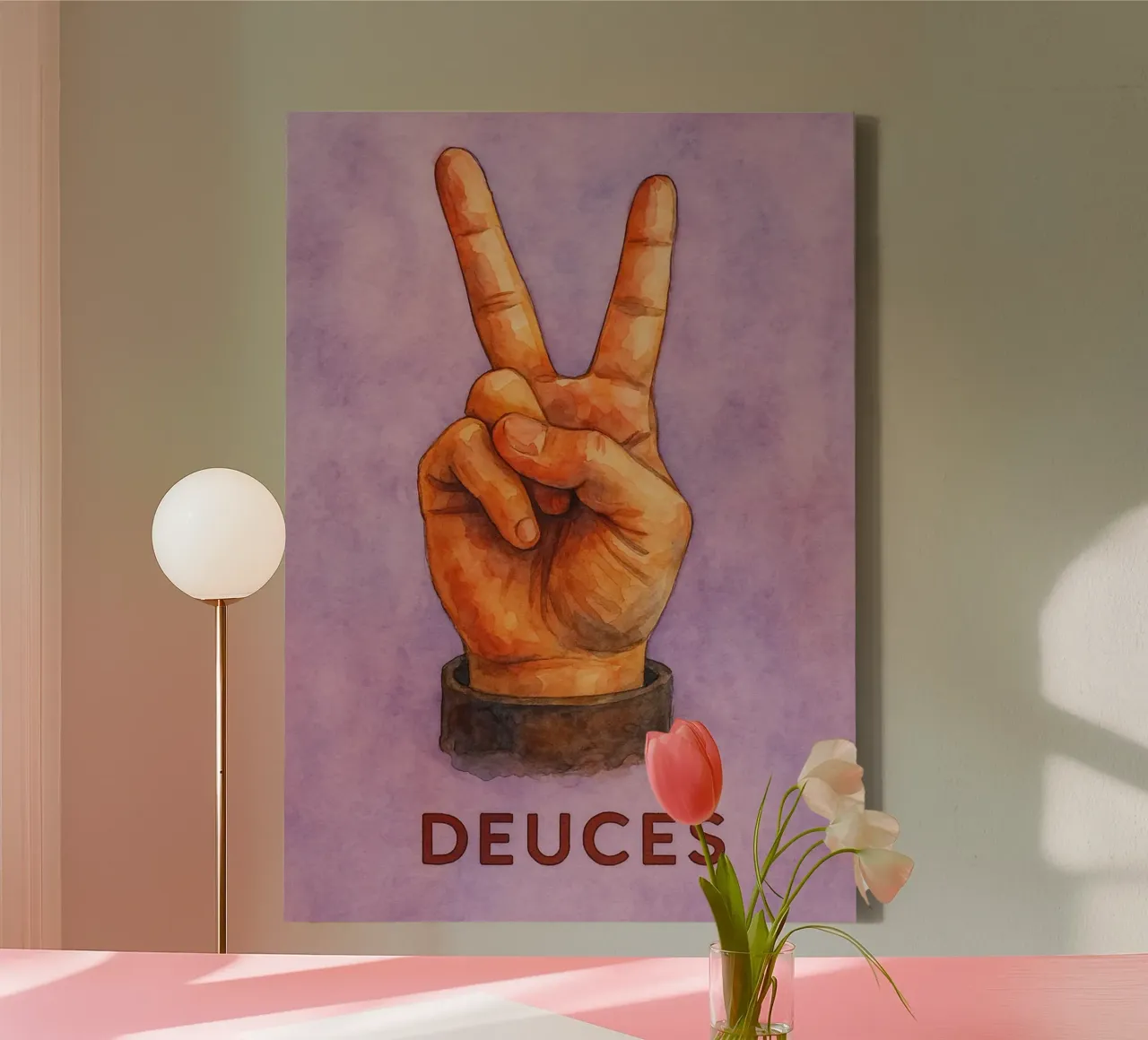 deuces two finger painting canvas with Floater frame by Goldend