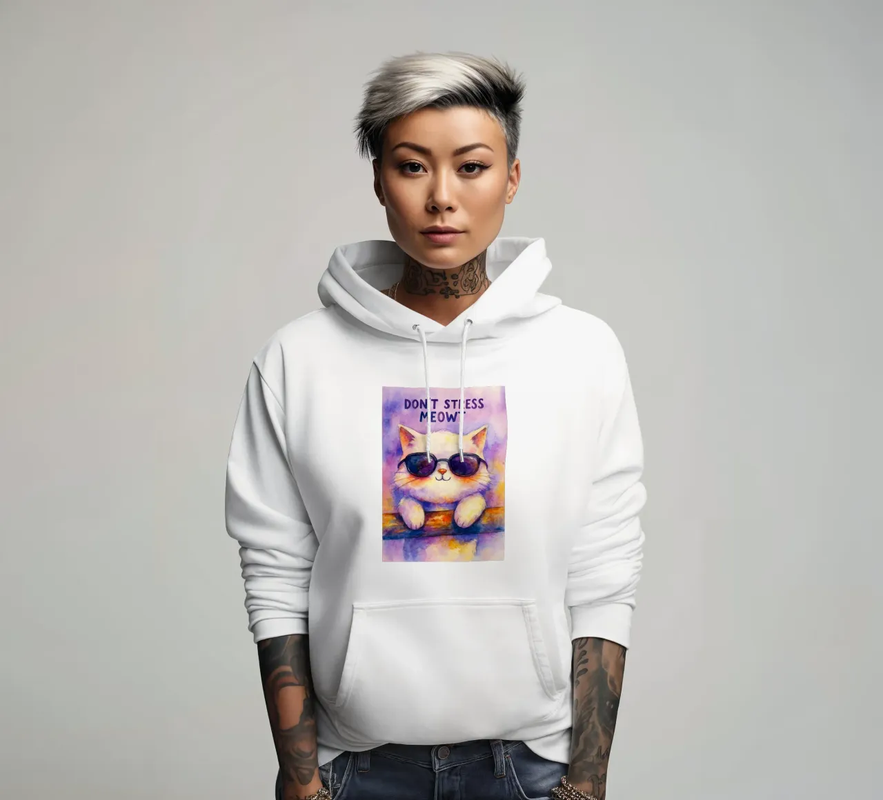 pittura di gatto dont strees meowt felpa con cappuccio da Goldend