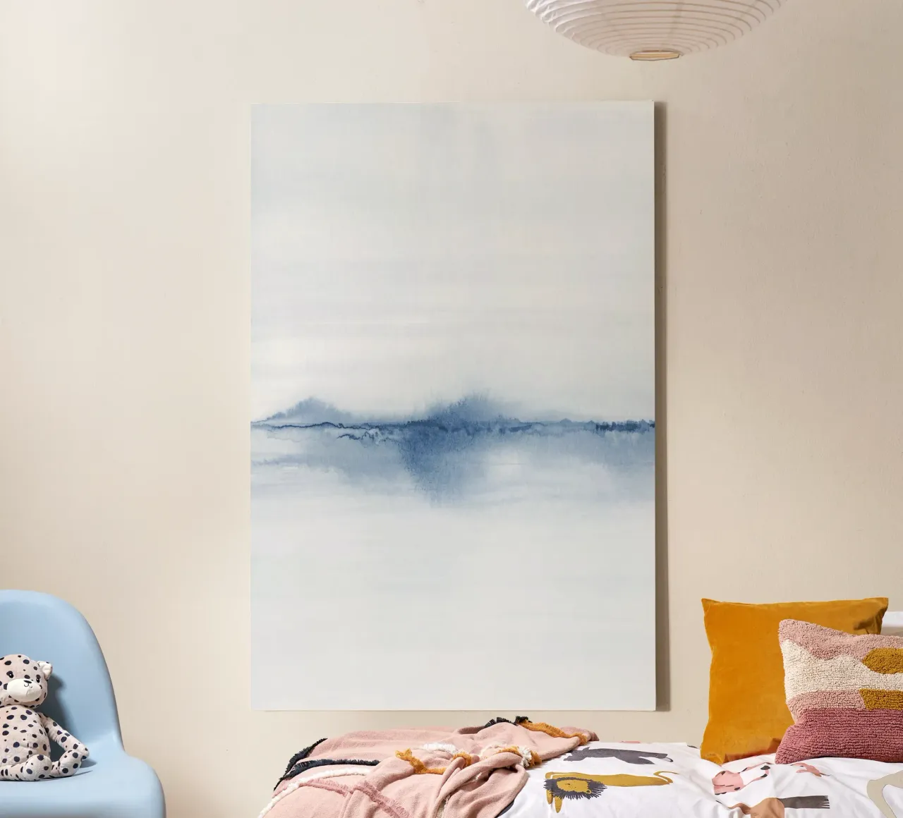 Minimalist blue landscape ditpych 1/2 canvas by NouveauPrints