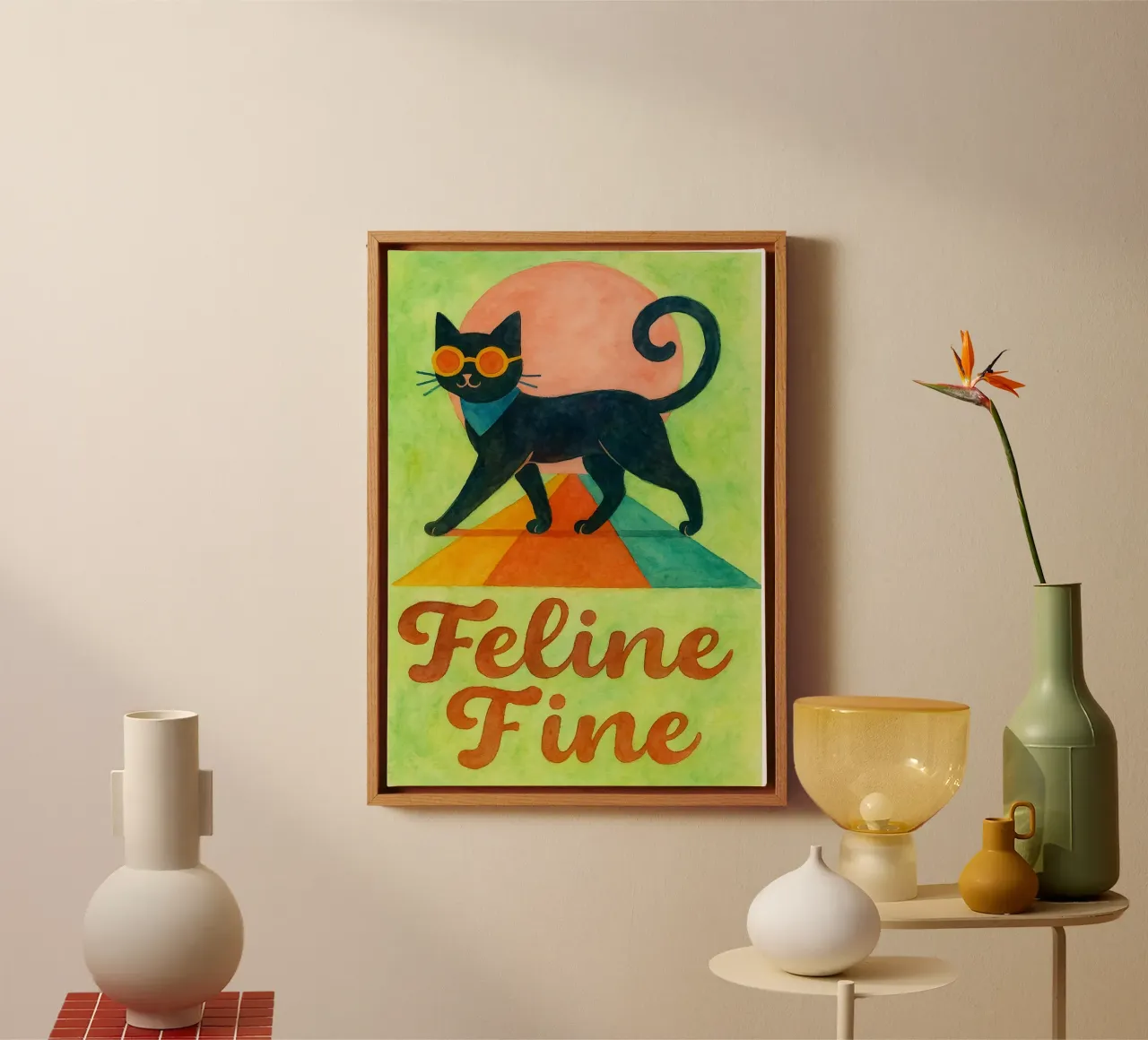 feline feine Katzenmalerei Leinwand mit Schattenfugenrahmen von Goldend