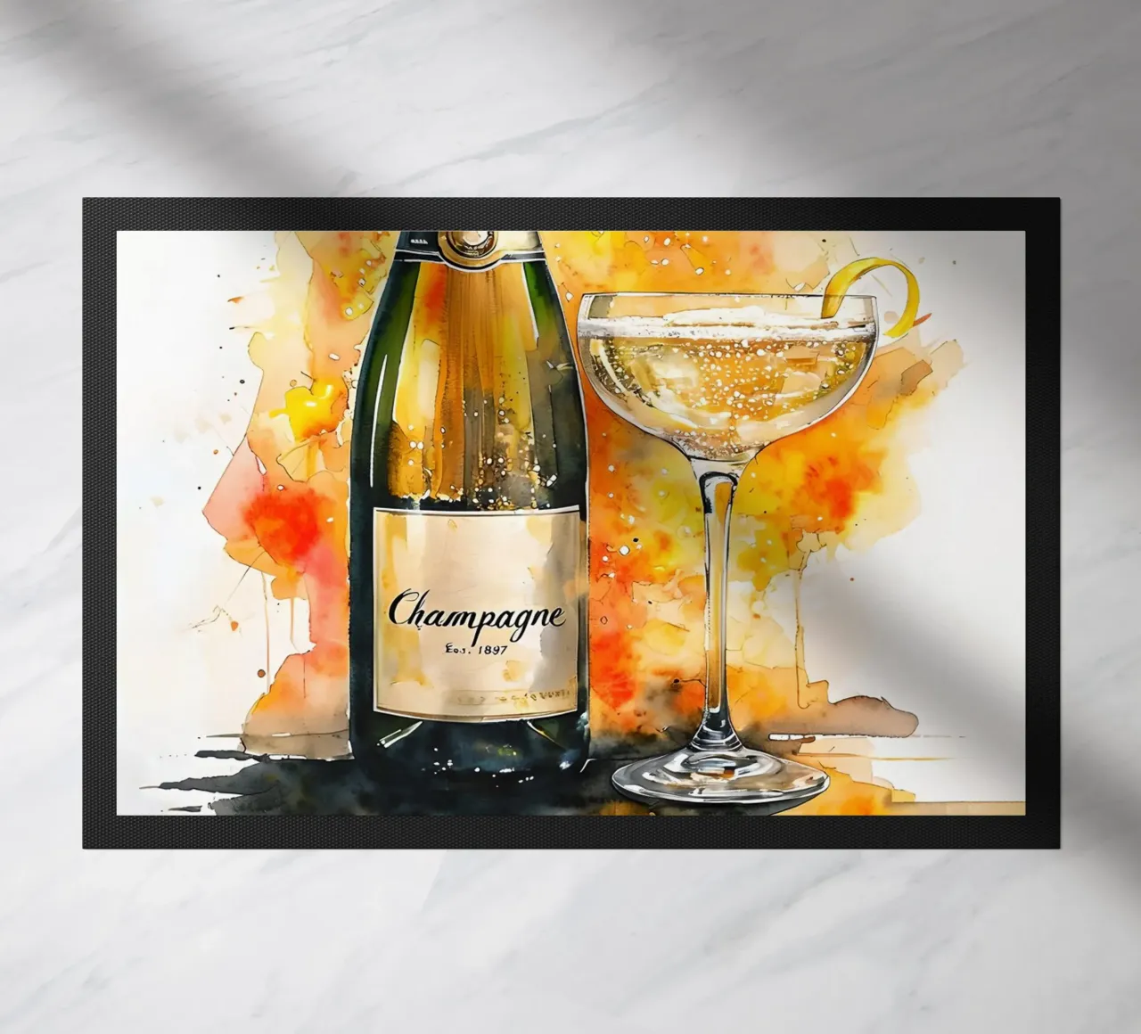 Champagne Bottle and Glass Watercolor Painting doormat by 🥝 KIWI STORE