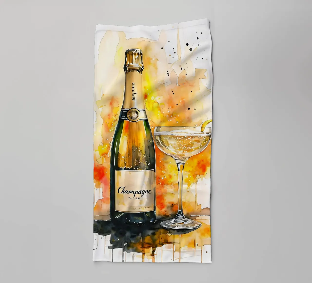 Champagne Bottle and Glass Watercolor Painting towel by 🥝 KIWI STORE