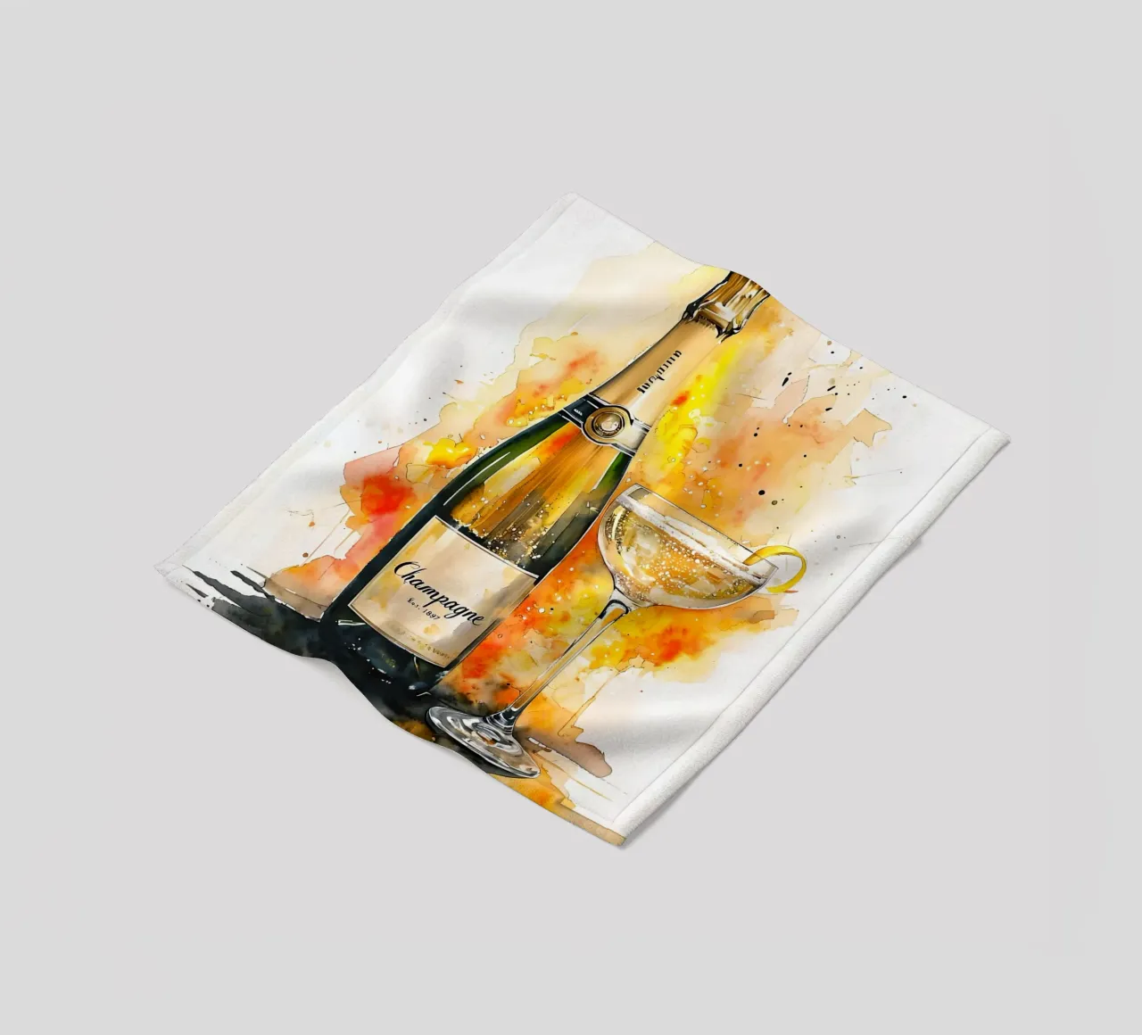 Champagne Bottle and Glass Watercolor Painting fleece blanket by 🥝 KIWI STORE
