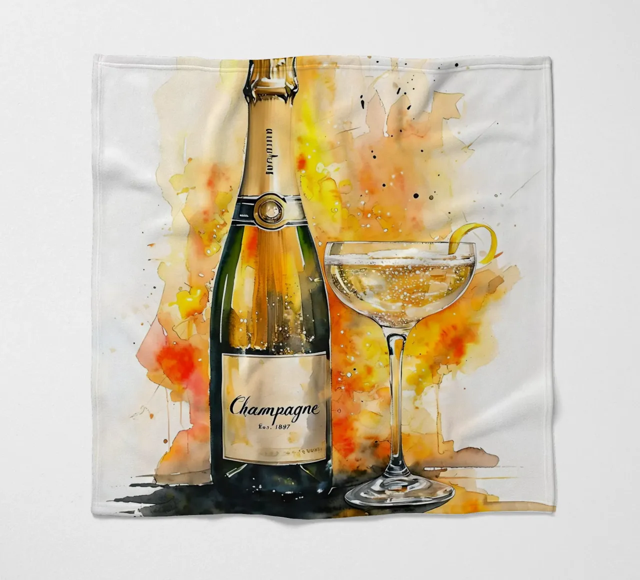 Champagne Bottle and Glass Watercolor Painting fleece blanket by 🥝 KIWI STORE