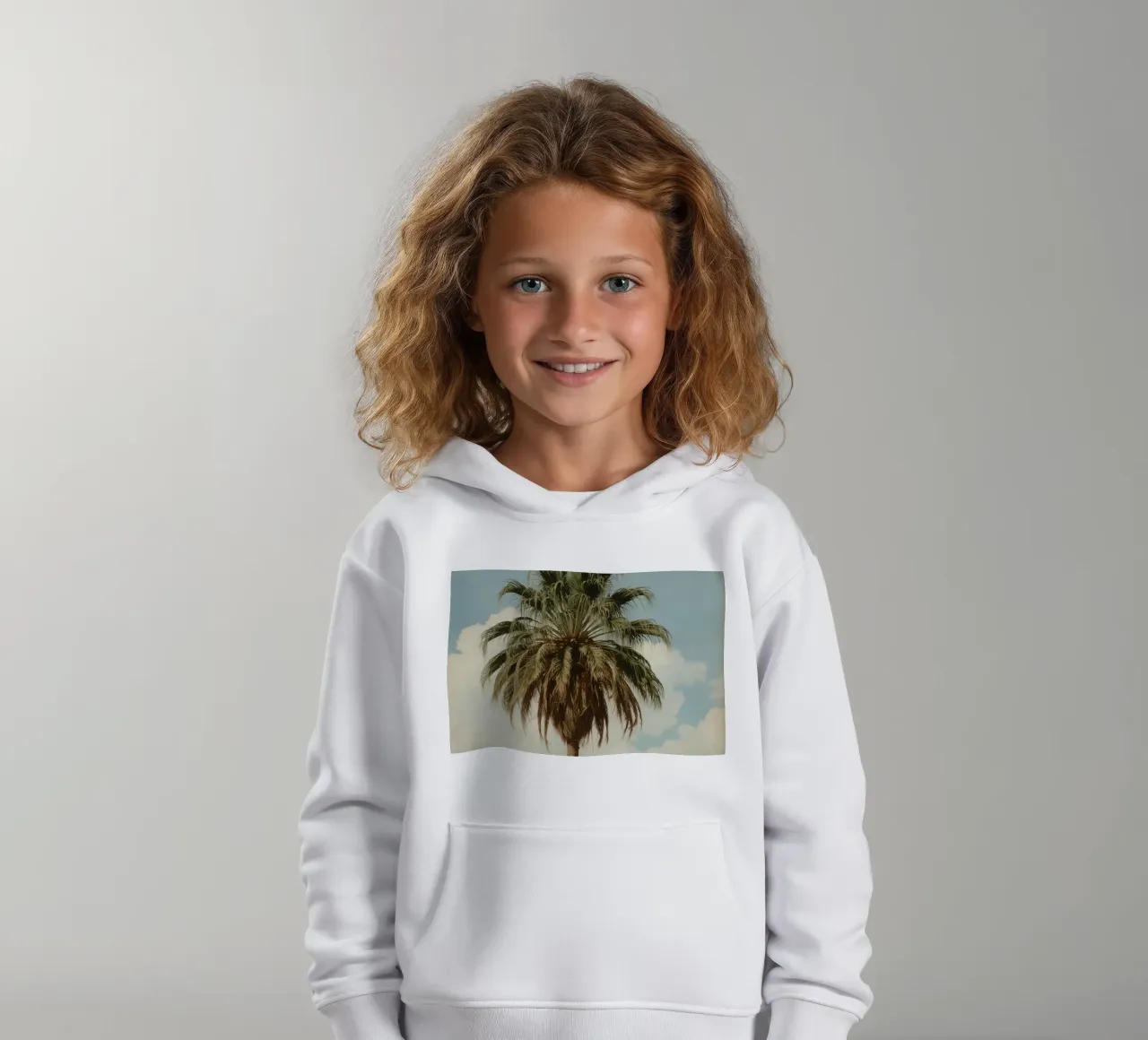 Palma alta con cielo blu e nuvole soffici in una luce calda. felpa bambino con cappuccio da DesignDoodle