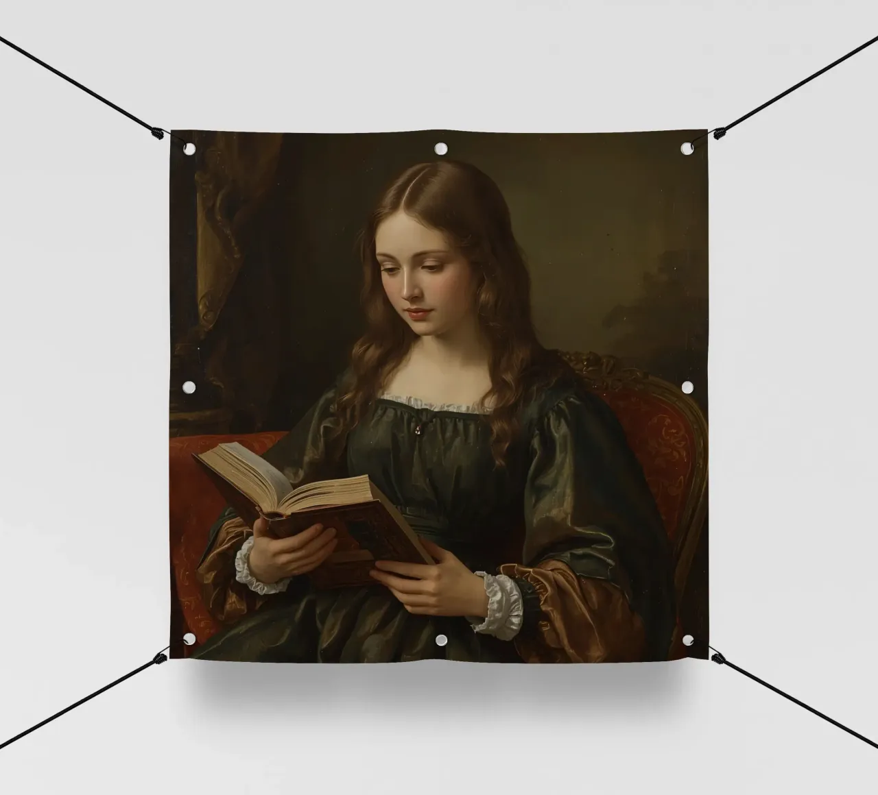 Giovane ragazza intenta a leggere un libro in una stanza elegante telo in pvc da DesignDoodle