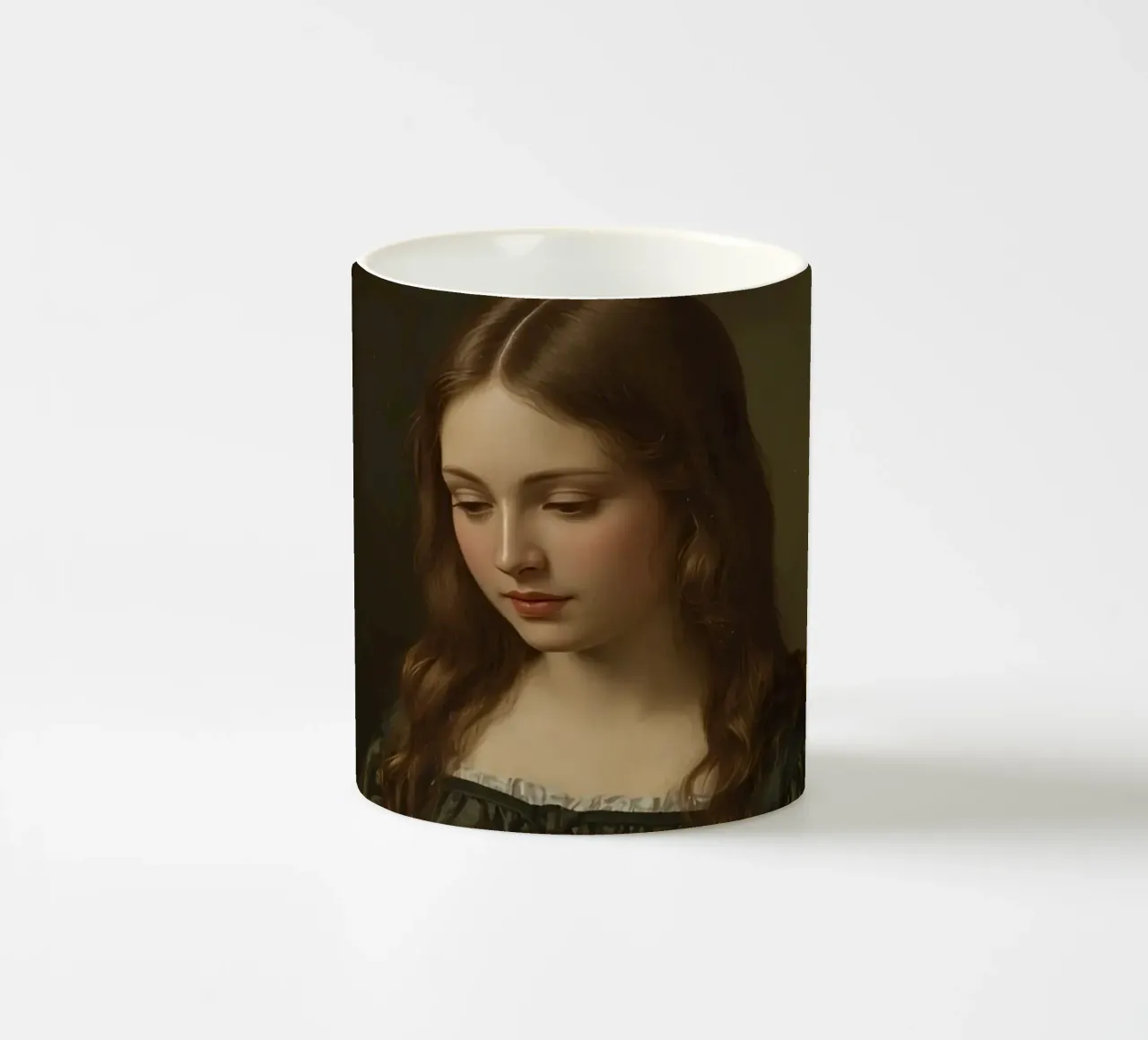 Giovane ragazza intenta a leggere un libro in una stanza elegante tazza in ceramica da DesignDoodle