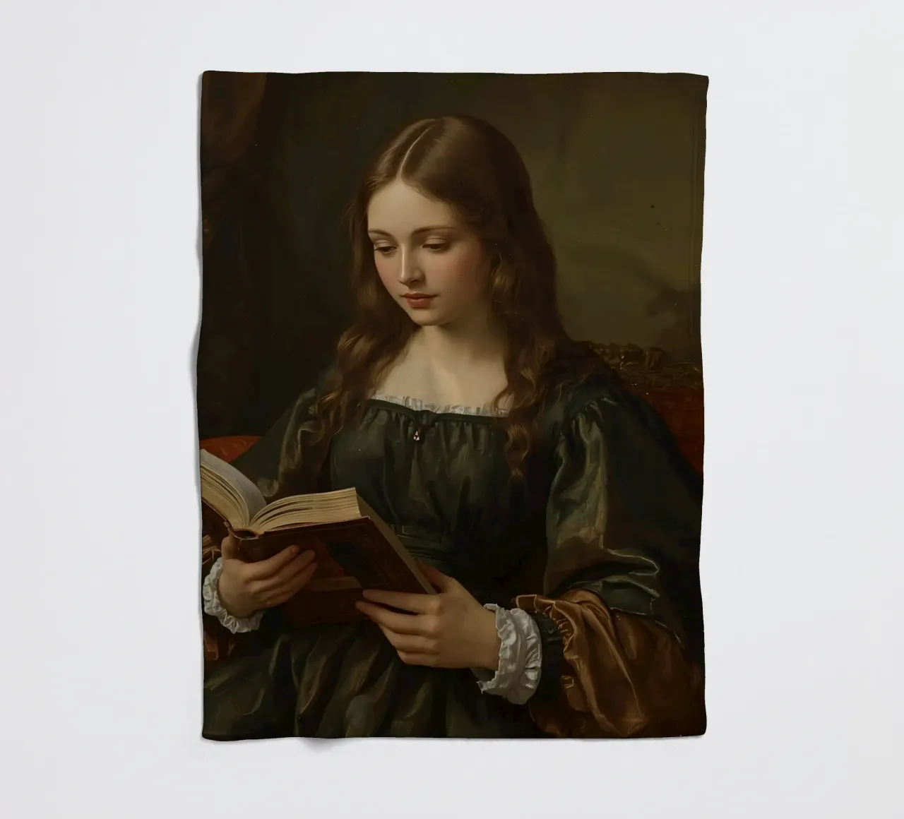 Giovane ragazza intenta a leggere un libro in una stanza elegante coperta in pile da DesignDoodle